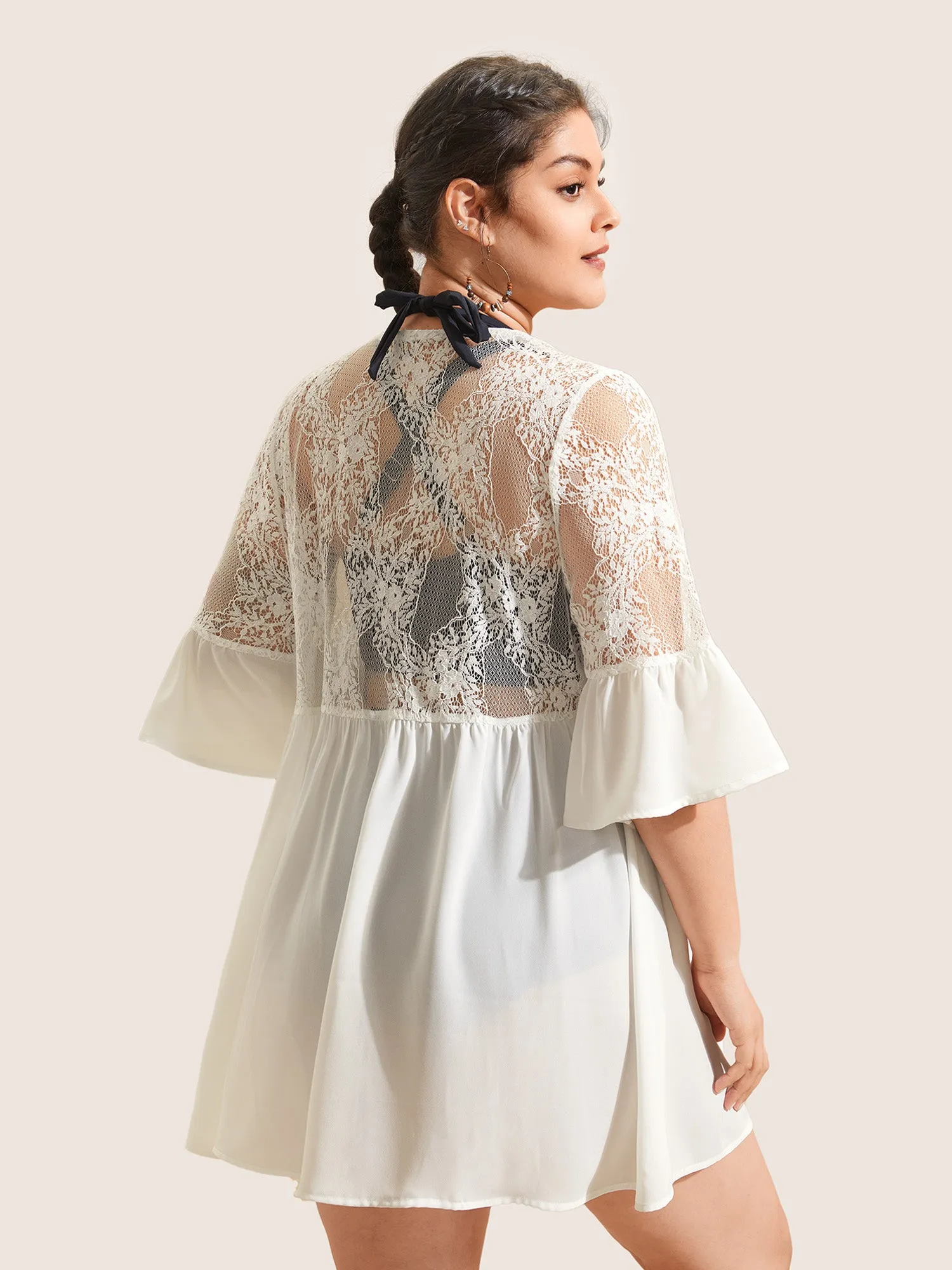 Crochet Lace Mesh Gathered Ruffles Kimono sold by Bloomchic product image thumbnail 4