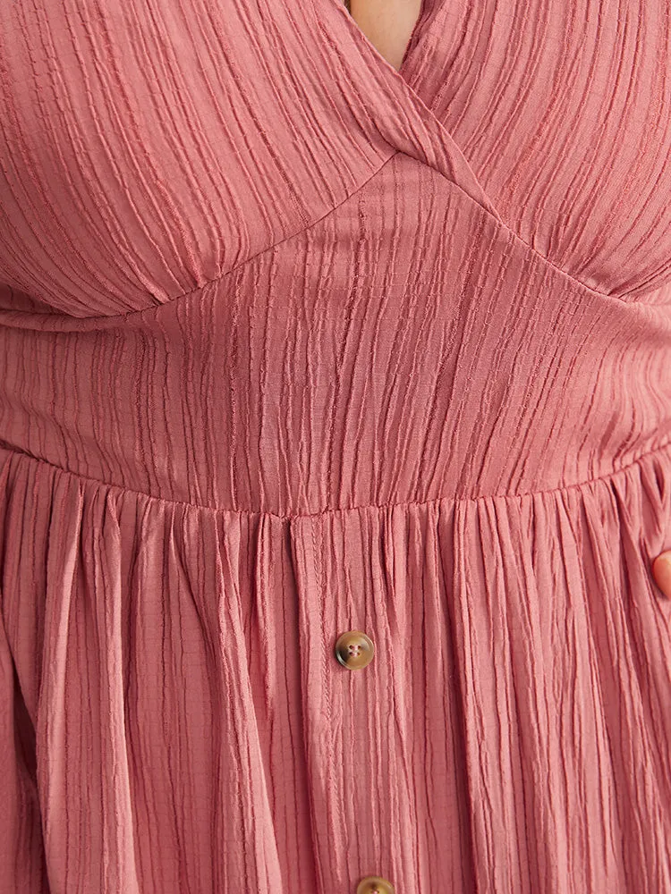 Plain V Neck Pocket Flutter Hem Button Detail Dress sold by Bloomchic product image thumbnail 5