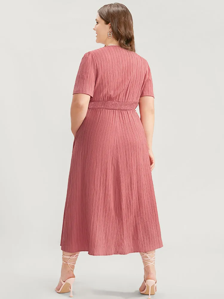 Plain V Neck Pocket Flutter Hem Button Detail Dress sold by Bloomchic product image thumbnail 2
