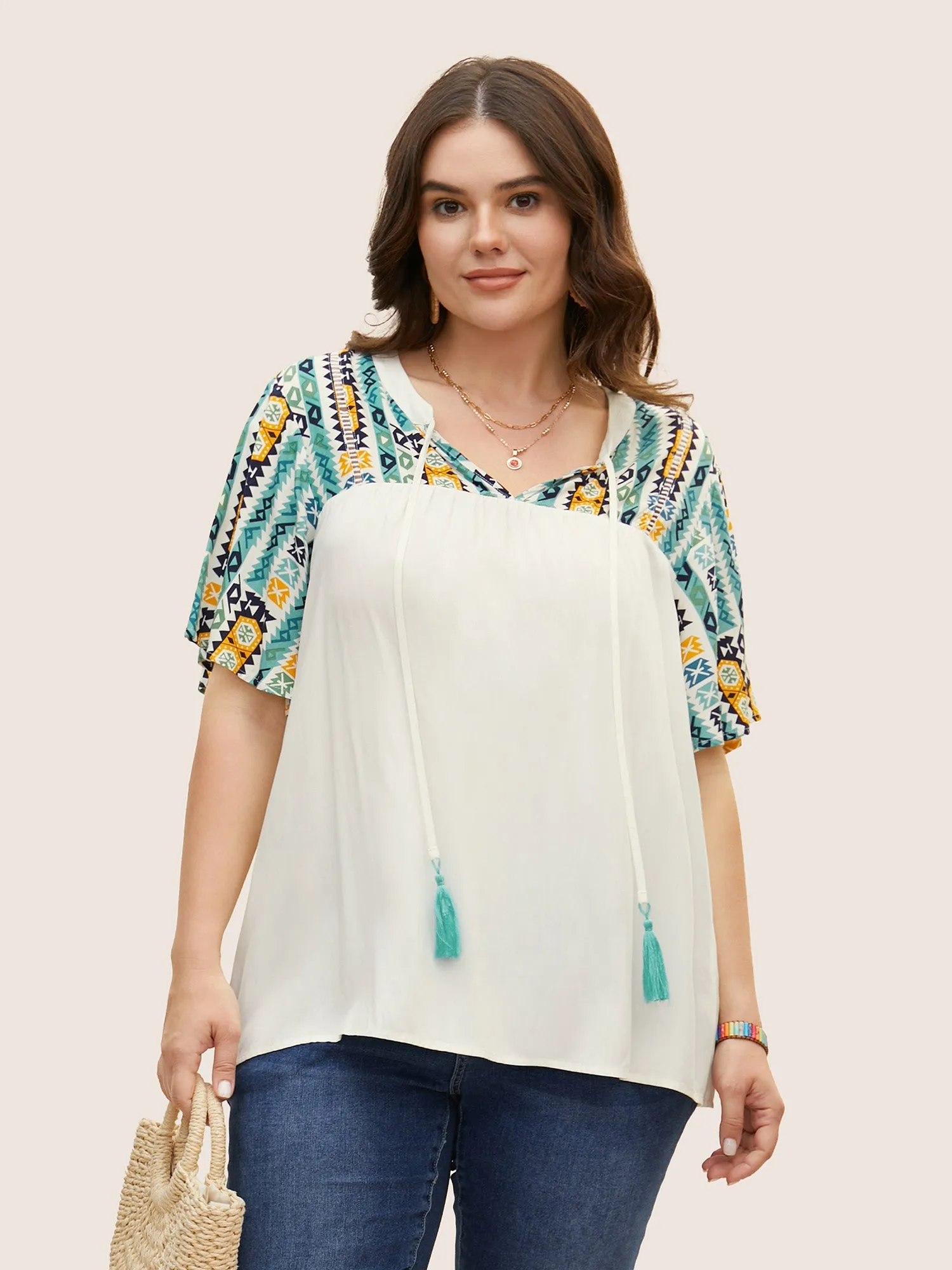 Bandana Print Tassel Trim Gathered Blouse sold by Bloomchic product image thumbnail 3