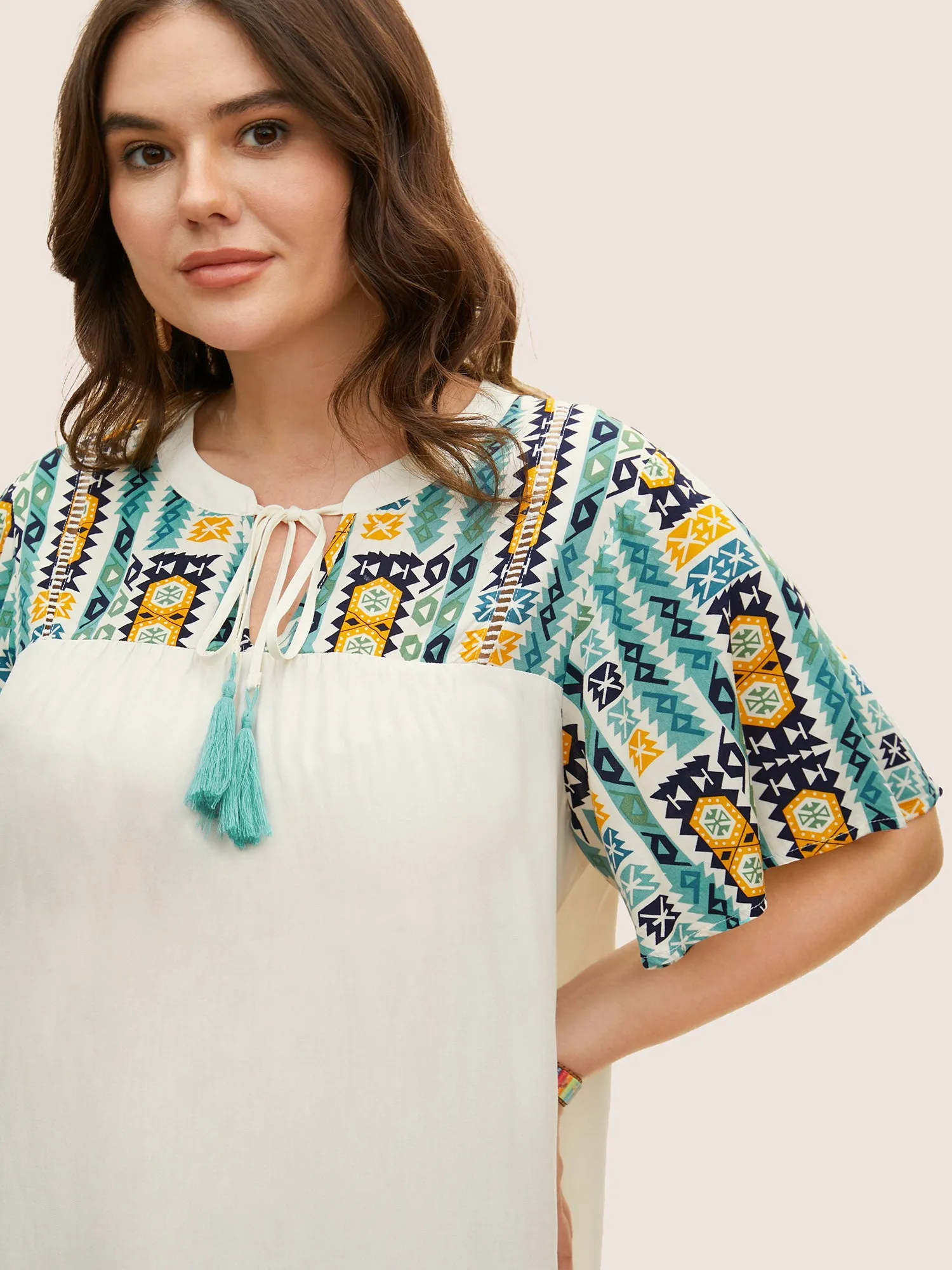 Bandana Print Tassel Trim Gathered Blouse sold by Bloomchic product image thumbnail 5