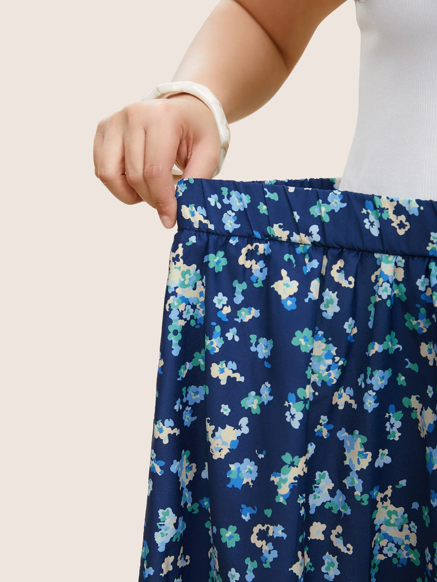 Ditsy Floral Print Elastic Waist Pocket Midi Skirt sold by Bloomchic product image thumbnail 4