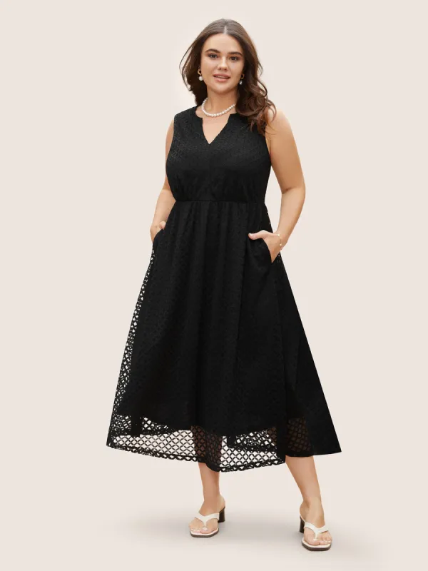 Notched Crochet Lace Mesh Midi Dress sold by Bloomchic