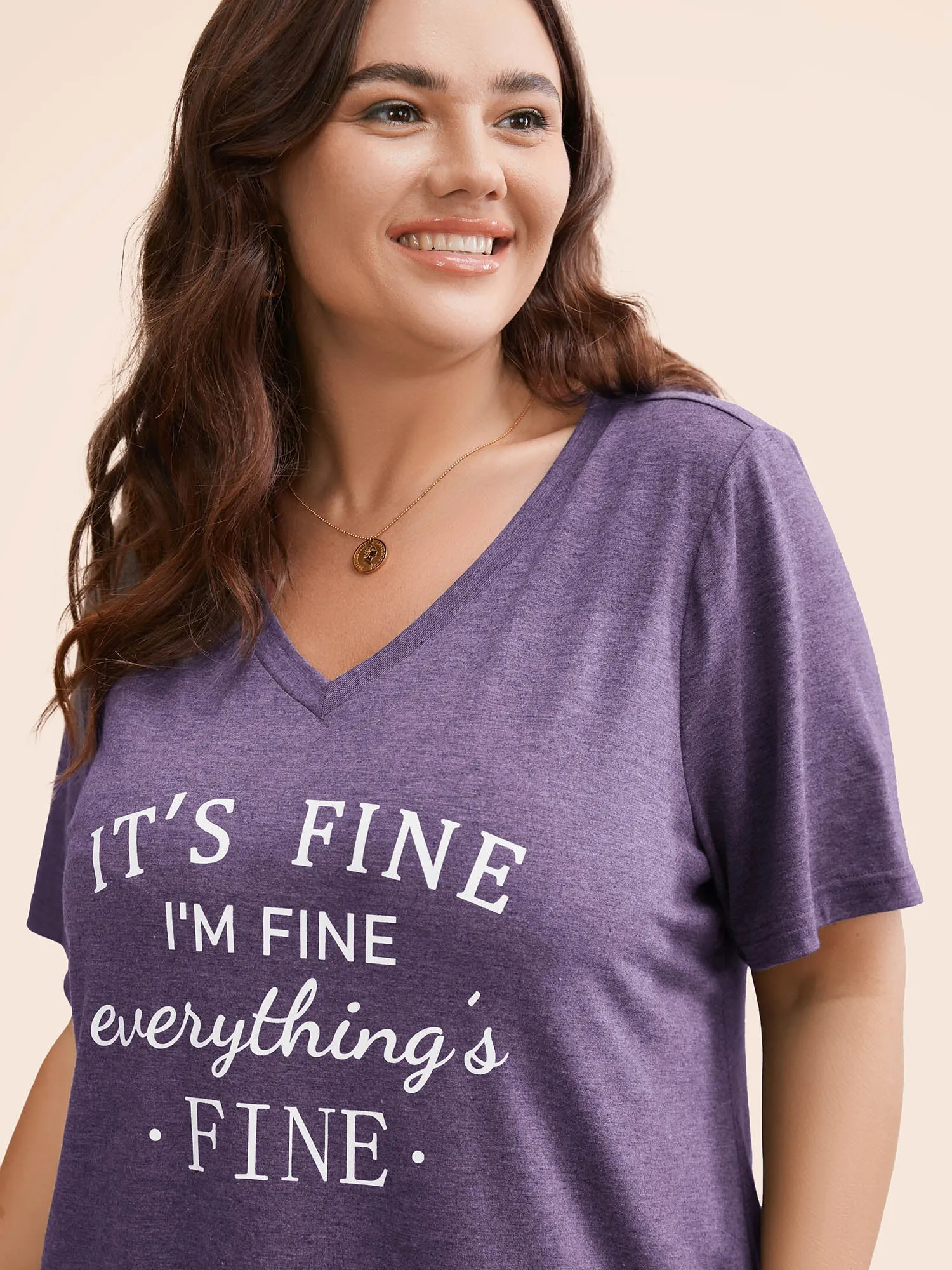 Letter Print V Neck T-shirt sold by Bloomchic product image thumbnail 3