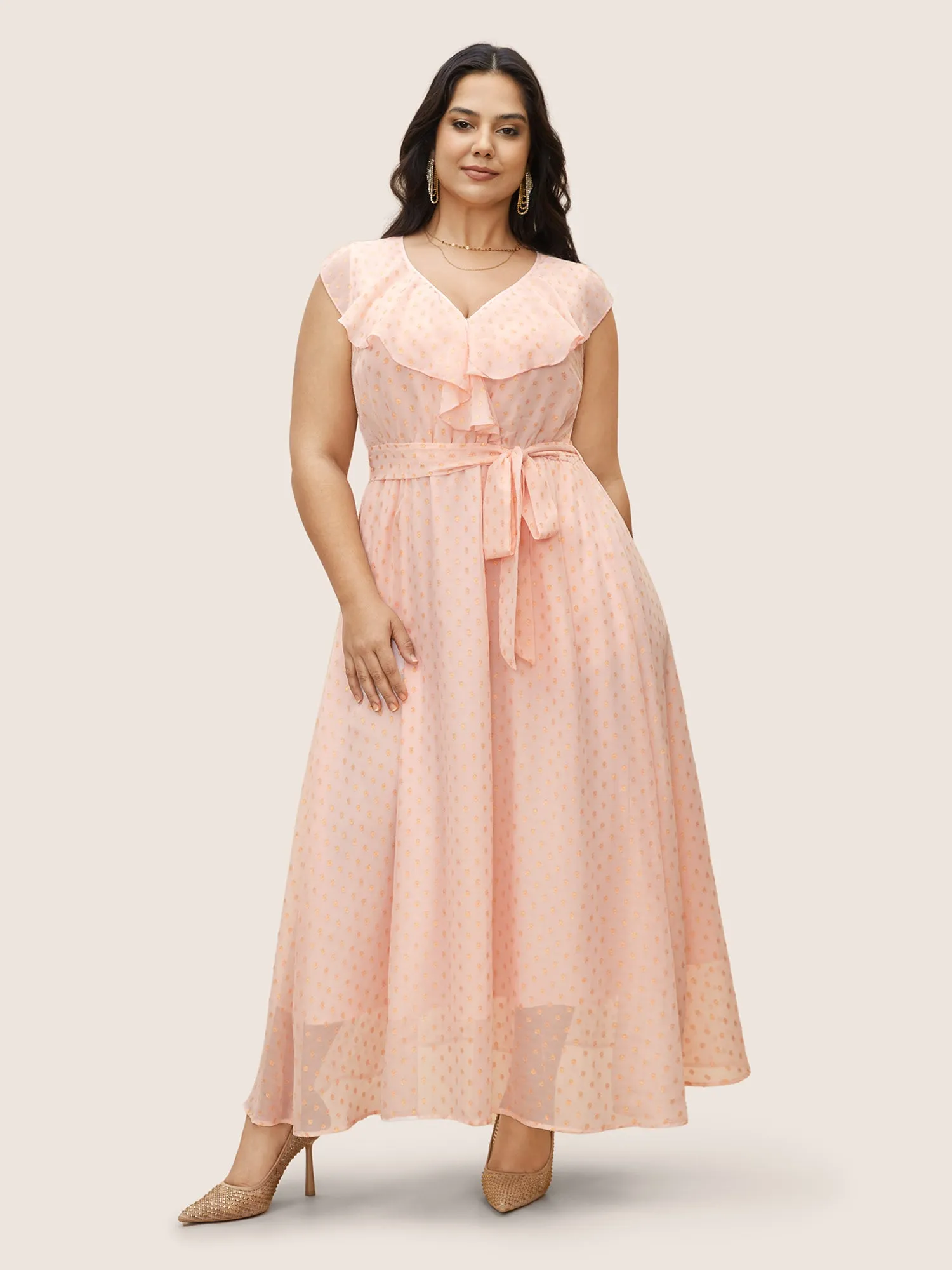 Polka Dot Ruffles Belted Sleeveless Dress sold by Bloomchic product image thumbnail 2