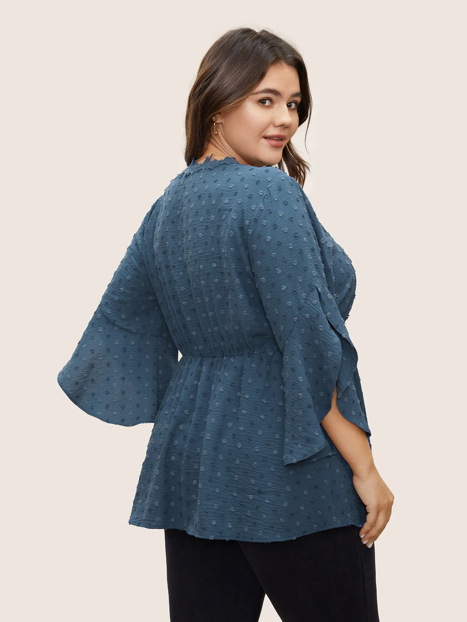 Polka Dot Textured Petal Sleeve Lace Trim Blouse sold by Bloomchic product image thumbnail 3