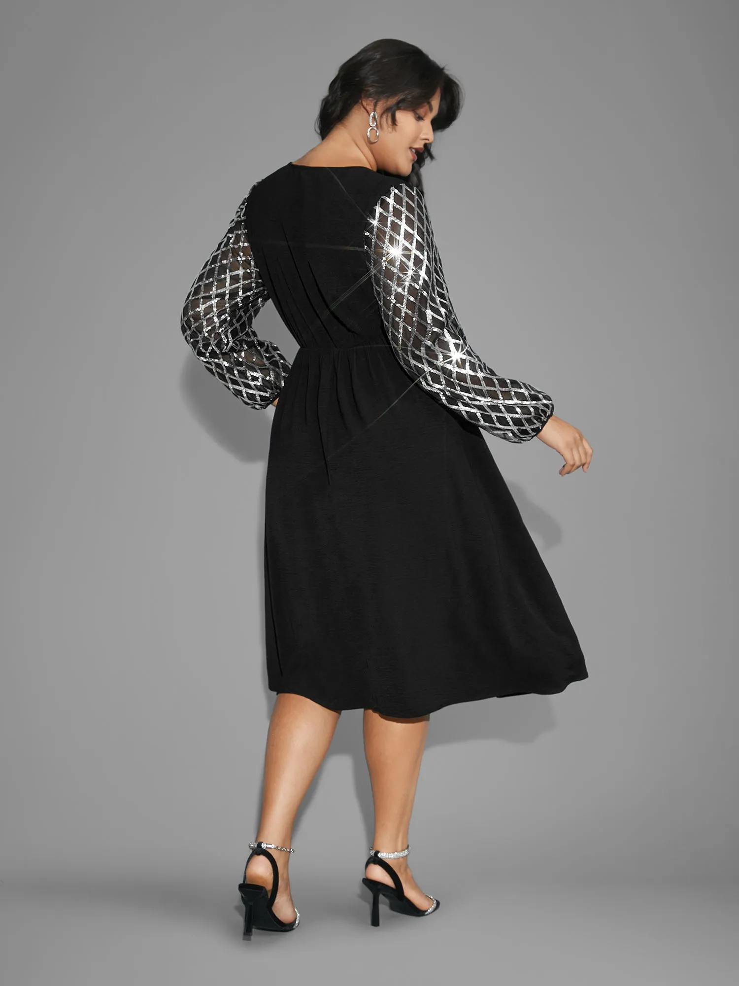 Texture Sequin Mesh Patchwork Belted Dress sold by Bloomchic product image thumbnail 5