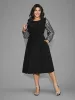 Texture Sequin Mesh Patchwork Belted Dress sold by Bloomchic