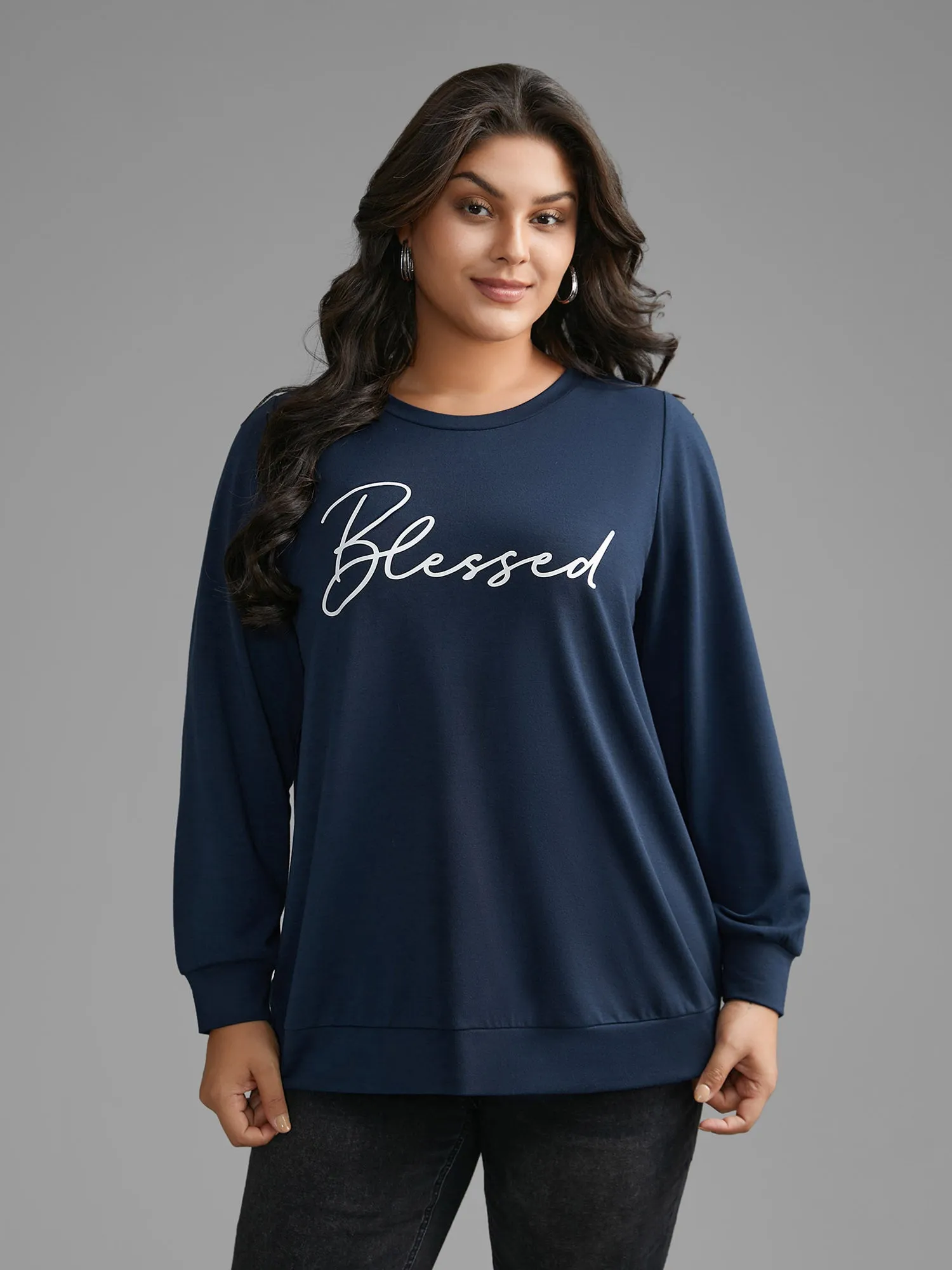 Letter Print Crew Neck Sweatshirt sold by Bloomchic