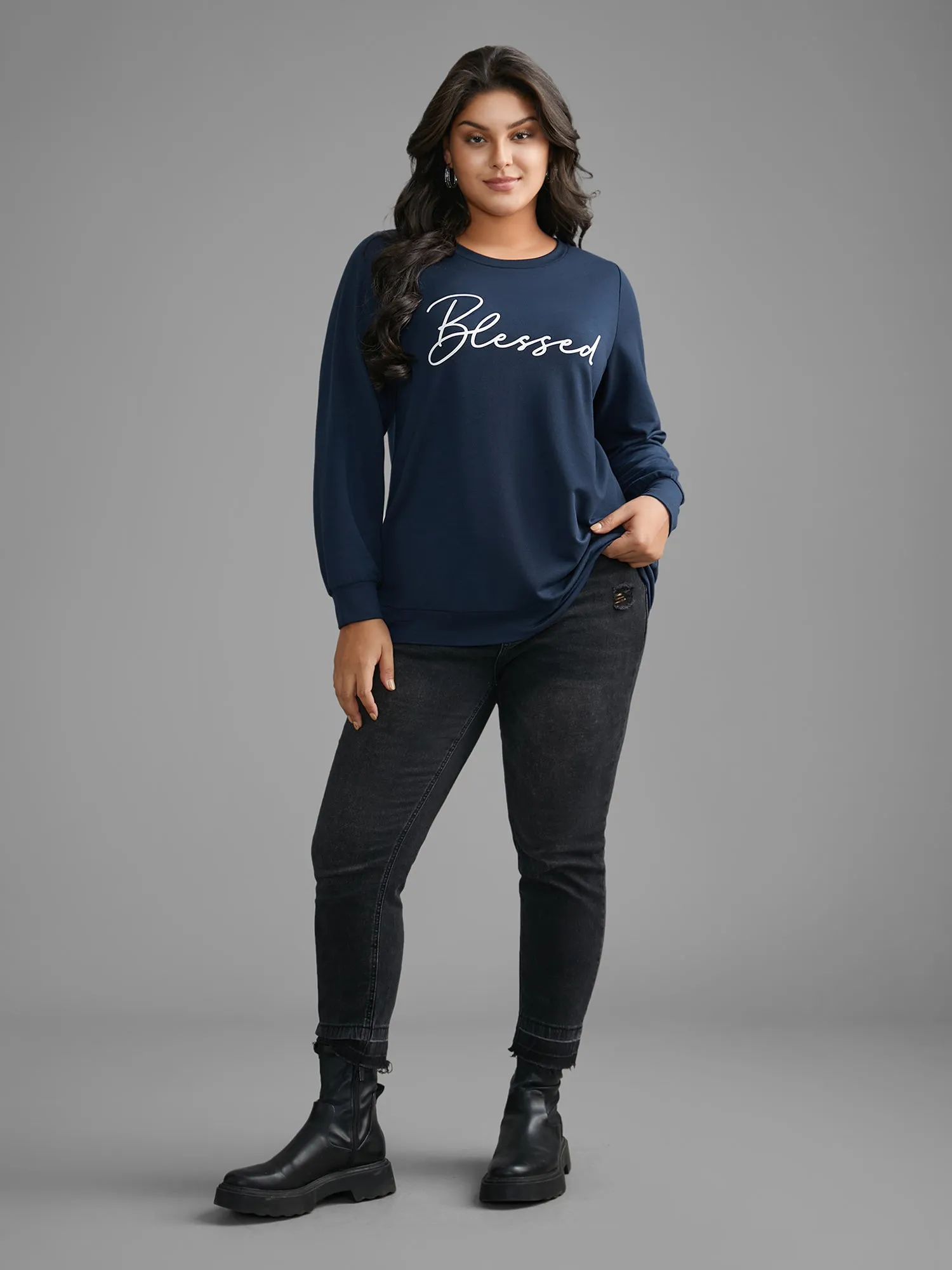 Letter Print Crew Neck Sweatshirt sold by Bloomchic product image thumbnail 4