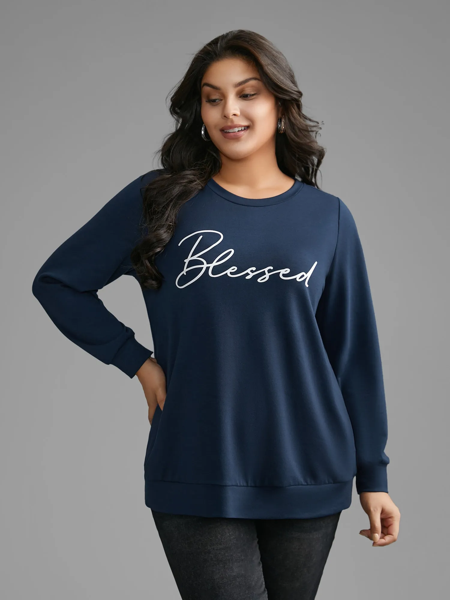 Letter Print Crew Neck Sweatshirt sold by Bloomchic product image thumbnail 3
