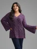 Round Neck Heather Bell Sleeve Pullover sold by Bloomchic