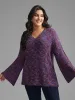 Round Neck Heather Bell Sleeve Pullover sold by Bloomchic