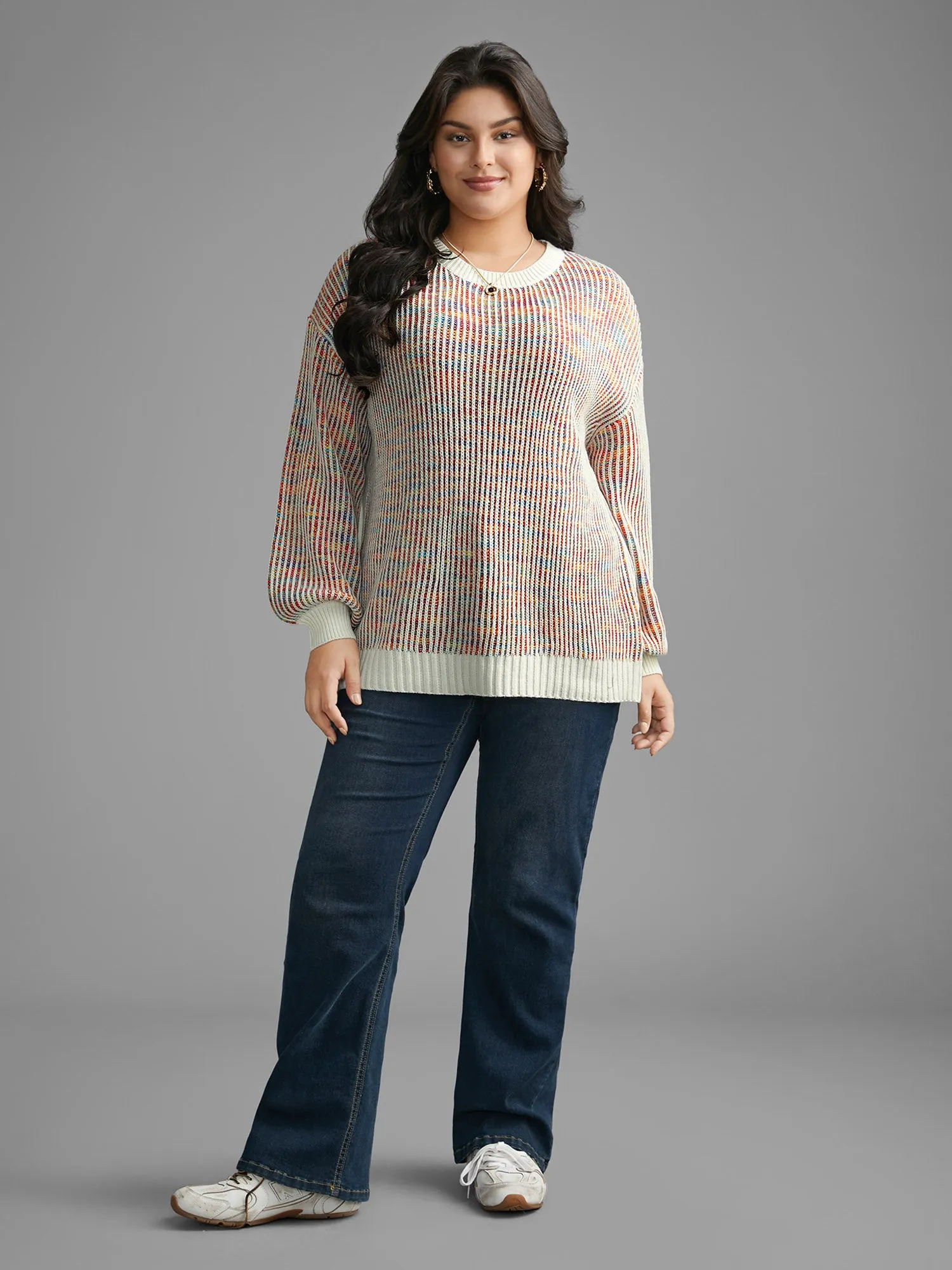 Round Neck Texture Contrast Heather Pullover sold by Bloomchic product image thumbnail 4