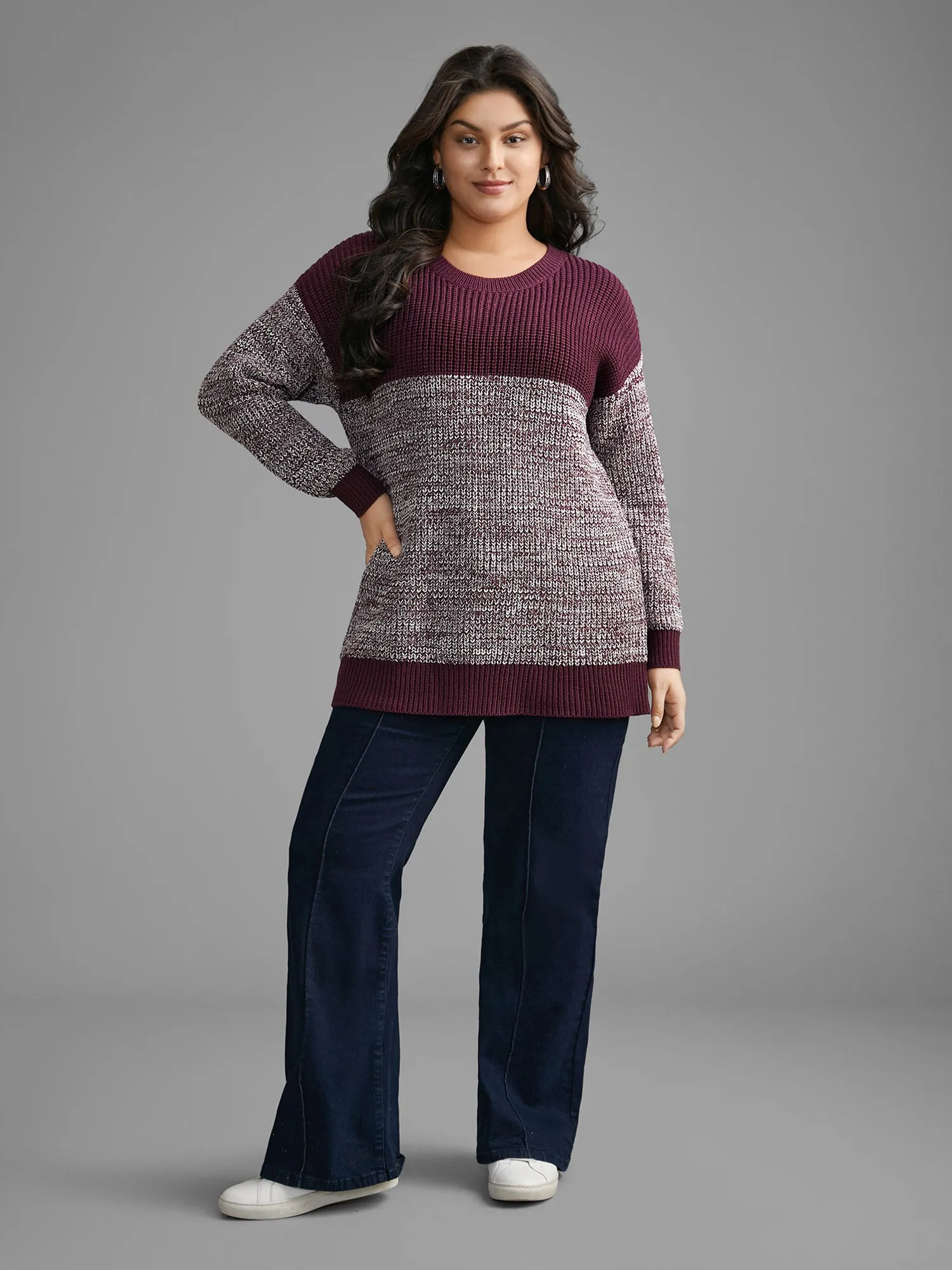 Round Neck Heather Patchwork Pullover sold by Bloomchic product image thumbnail 4