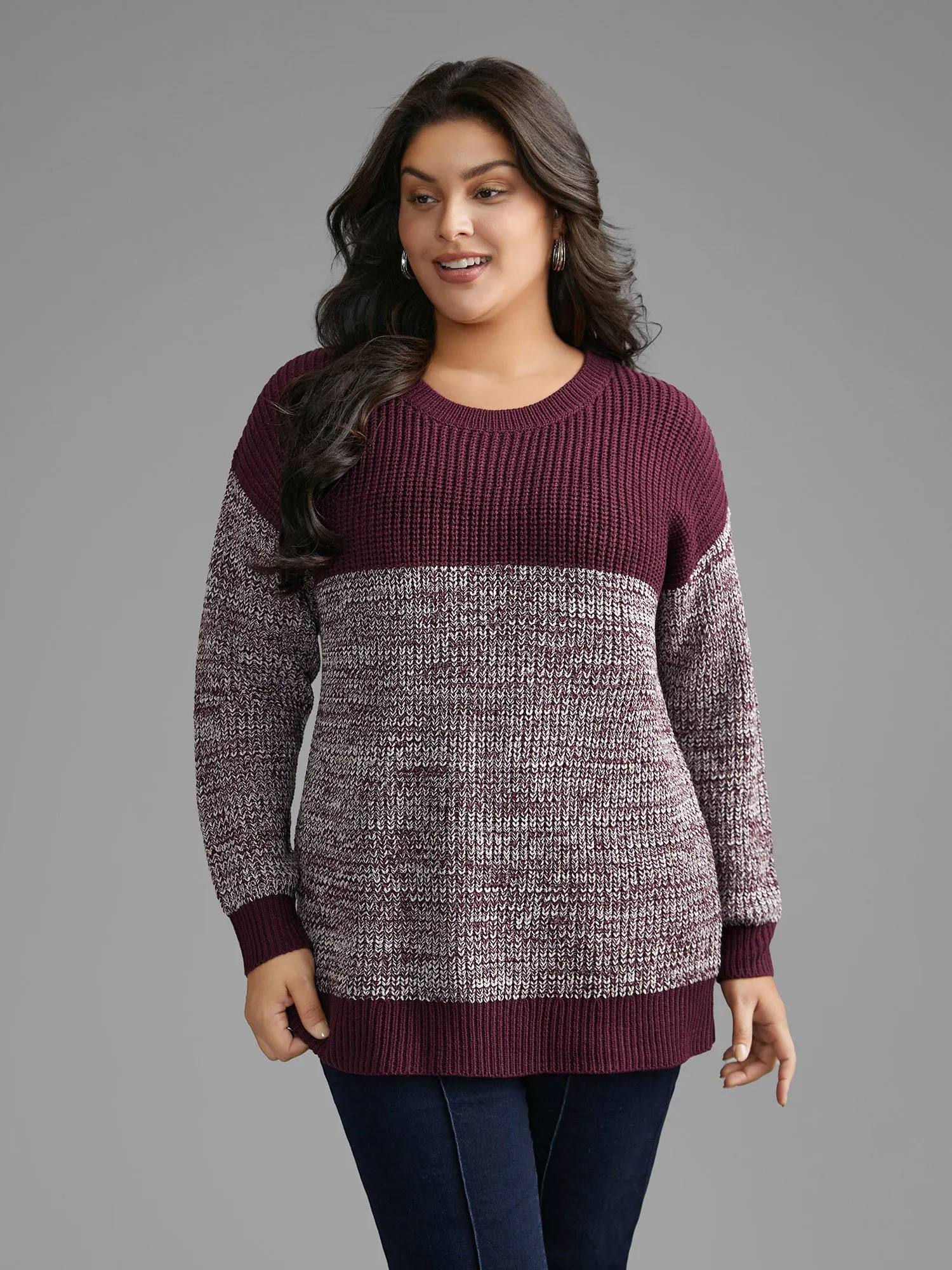 Round Neck Heather Patchwork Pullover sold by Bloomchic product image thumbnail 3