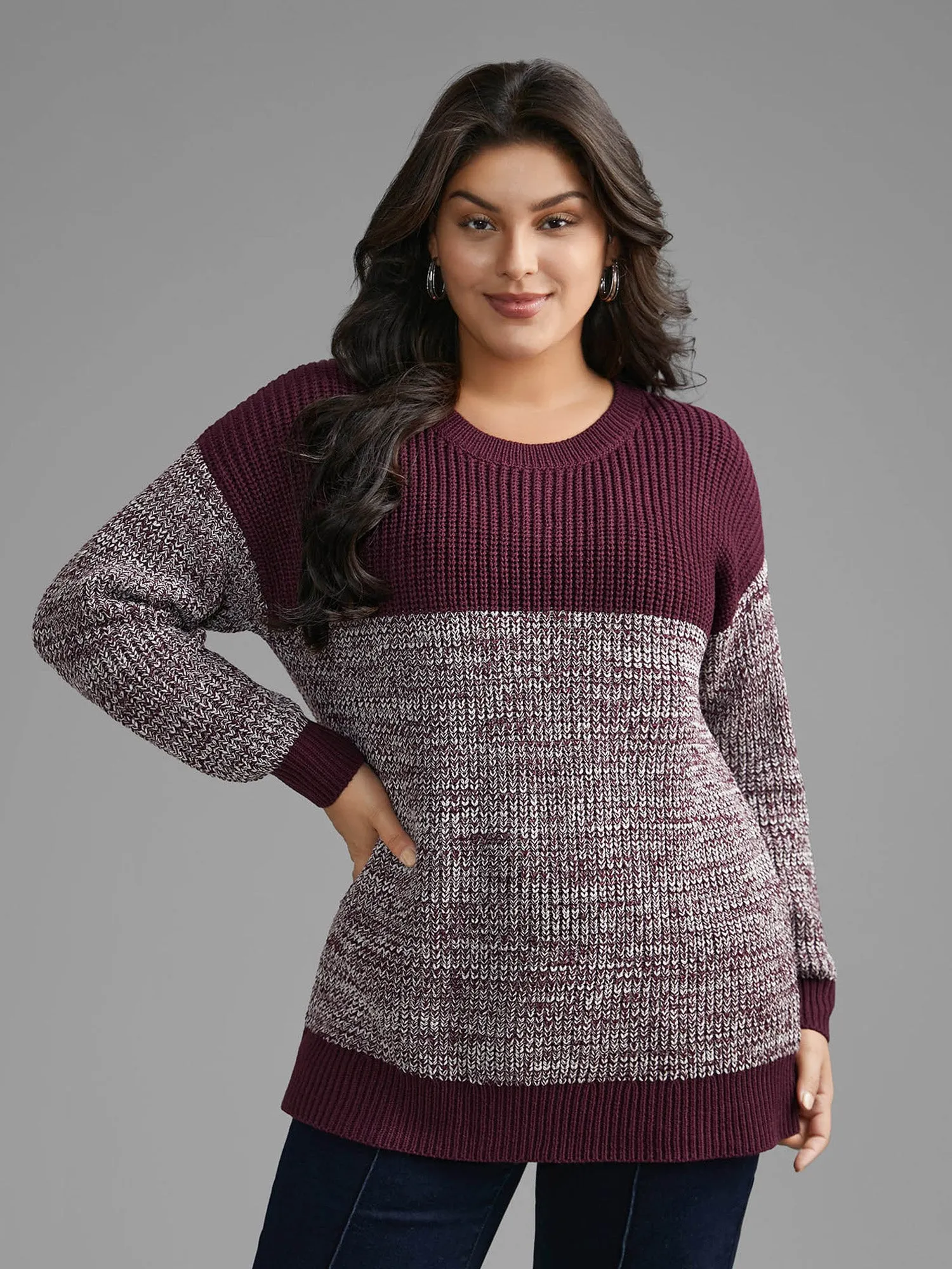 Round Neck Heather Patchwork Pullover sold by Bloomchic