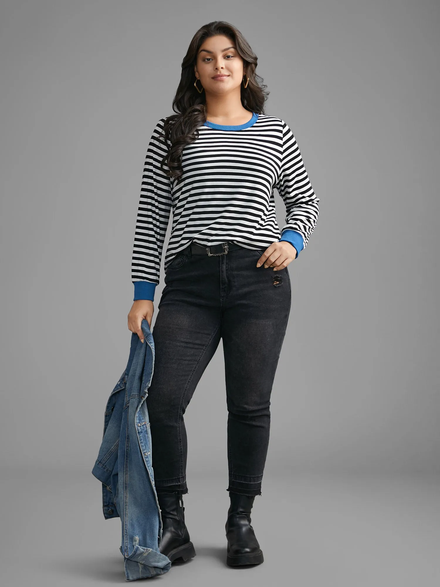 Crew Neck Striped Contrast T-shirt sold by Bloomchic product image thumbnail 3