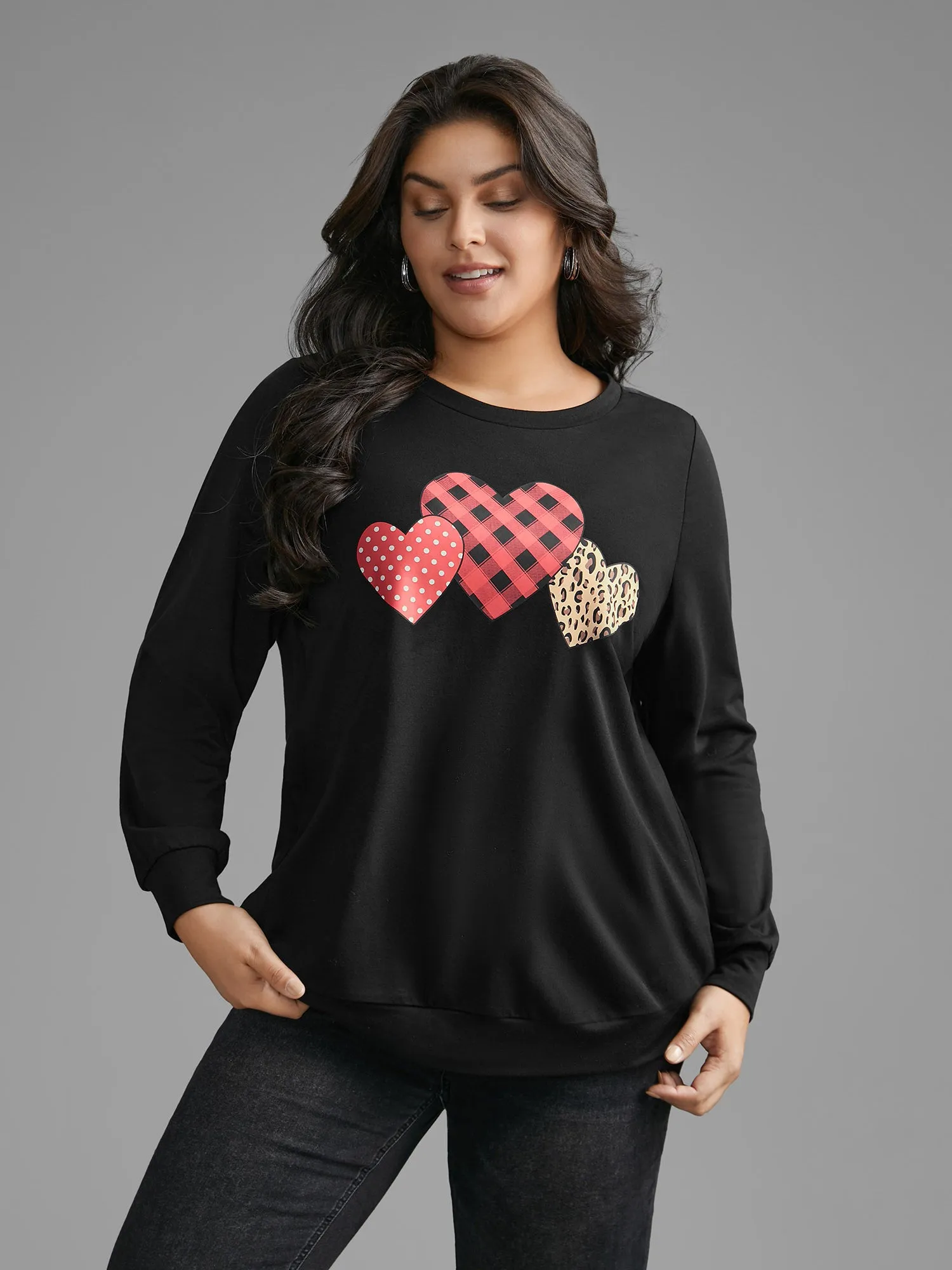 Crew Neck Heart Print Sweatshirt sold by Bloomchic product image thumbnail 2