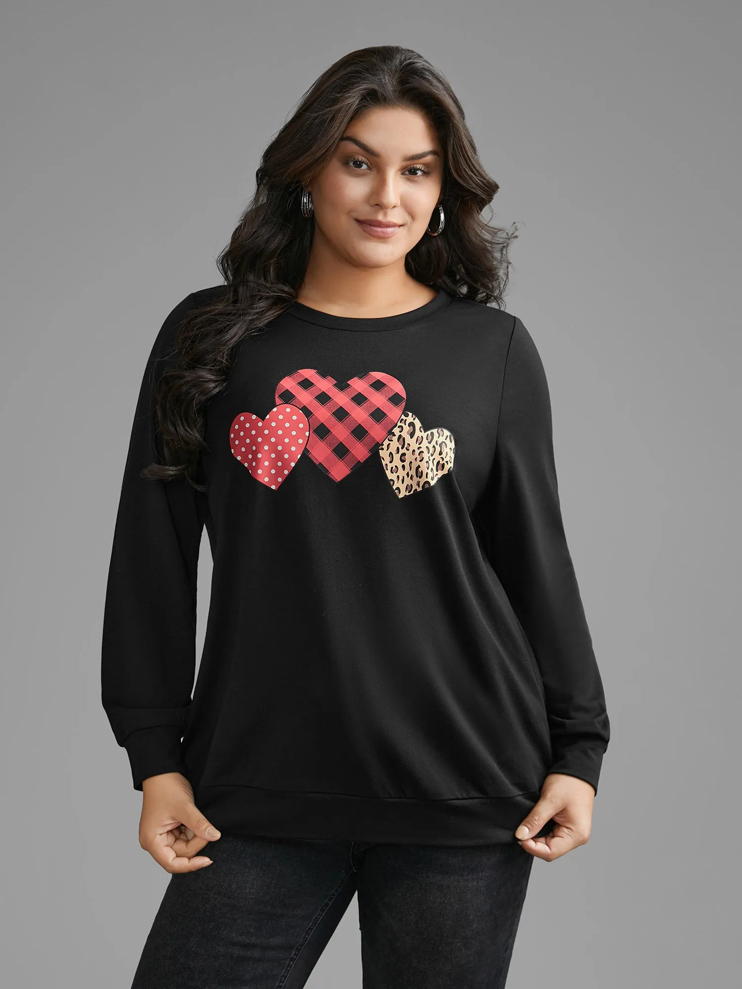 Crew Neck Heart Print Sweatshirt sold by Bloomchic product image thumbnail 4