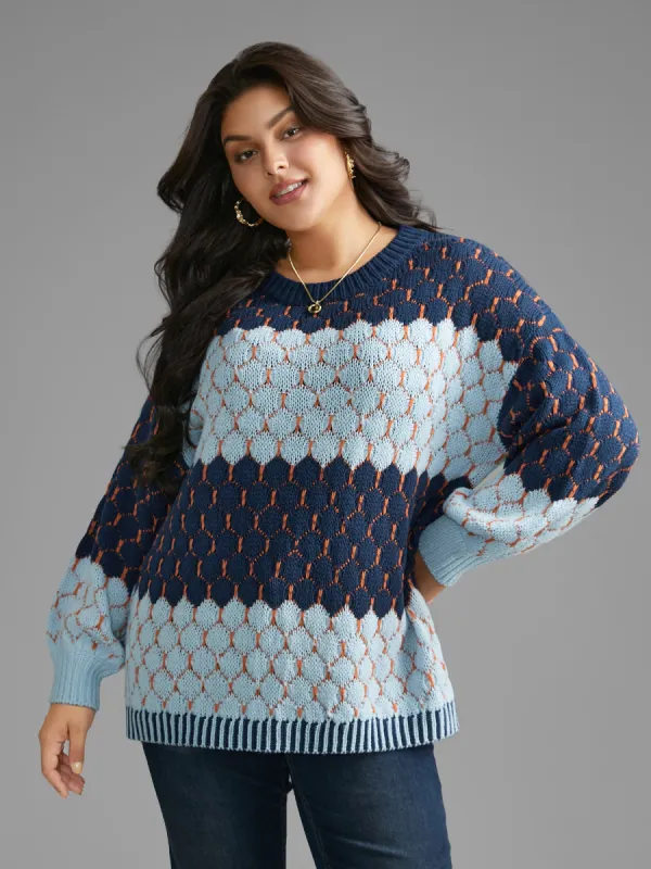 Textured Colorblock Contrast Round Neck Pullover sold by Bloomchic