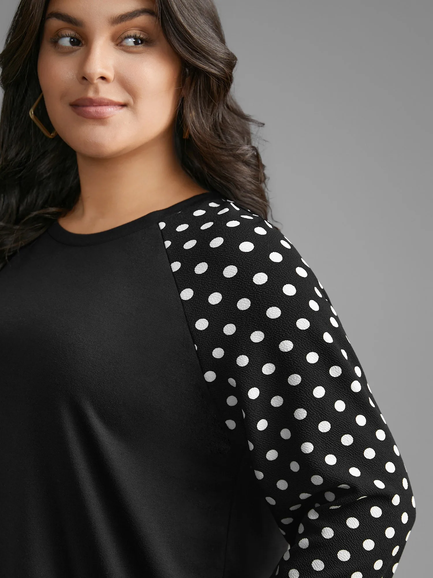Polka Dot Patchwork Raglan Sleeve Sweatshirt sold by Bloomchic product image thumbnail 4