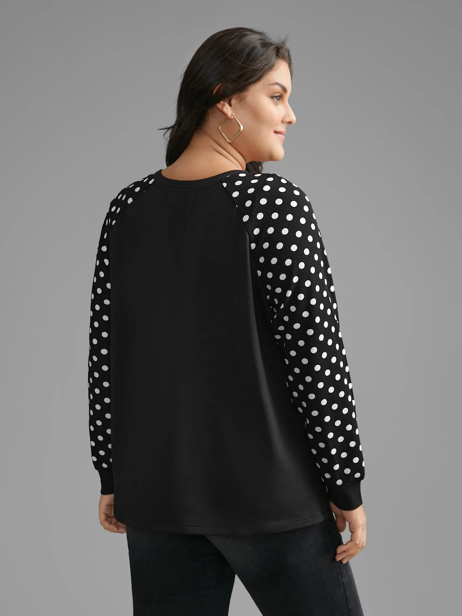 Polka Dot Patchwork Raglan Sleeve Sweatshirt sold by Bloomchic product image thumbnail 2