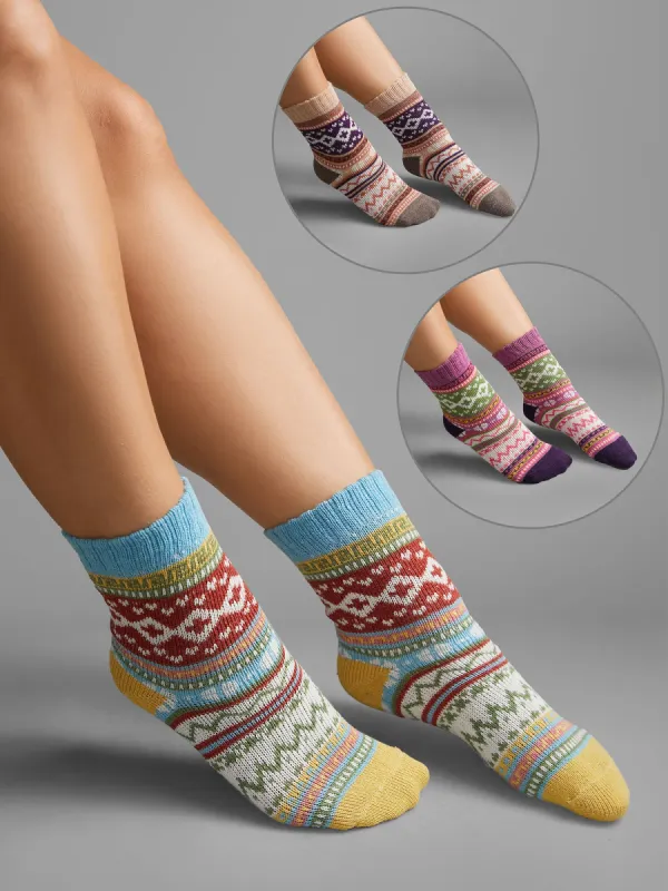 3 Pairs Geometric Textured Socks sold by Bloomchic