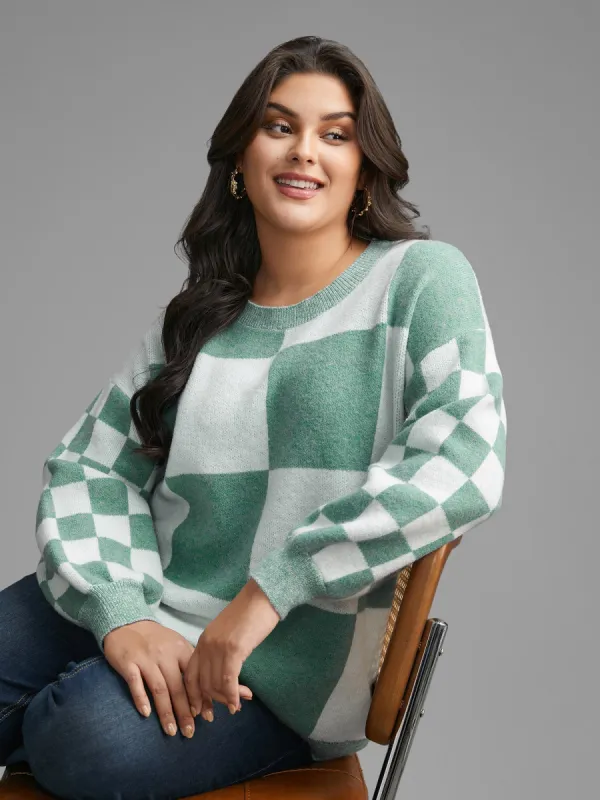 Plaid Crew Neck Drop Shoulder Pullover sold by Bloomchic