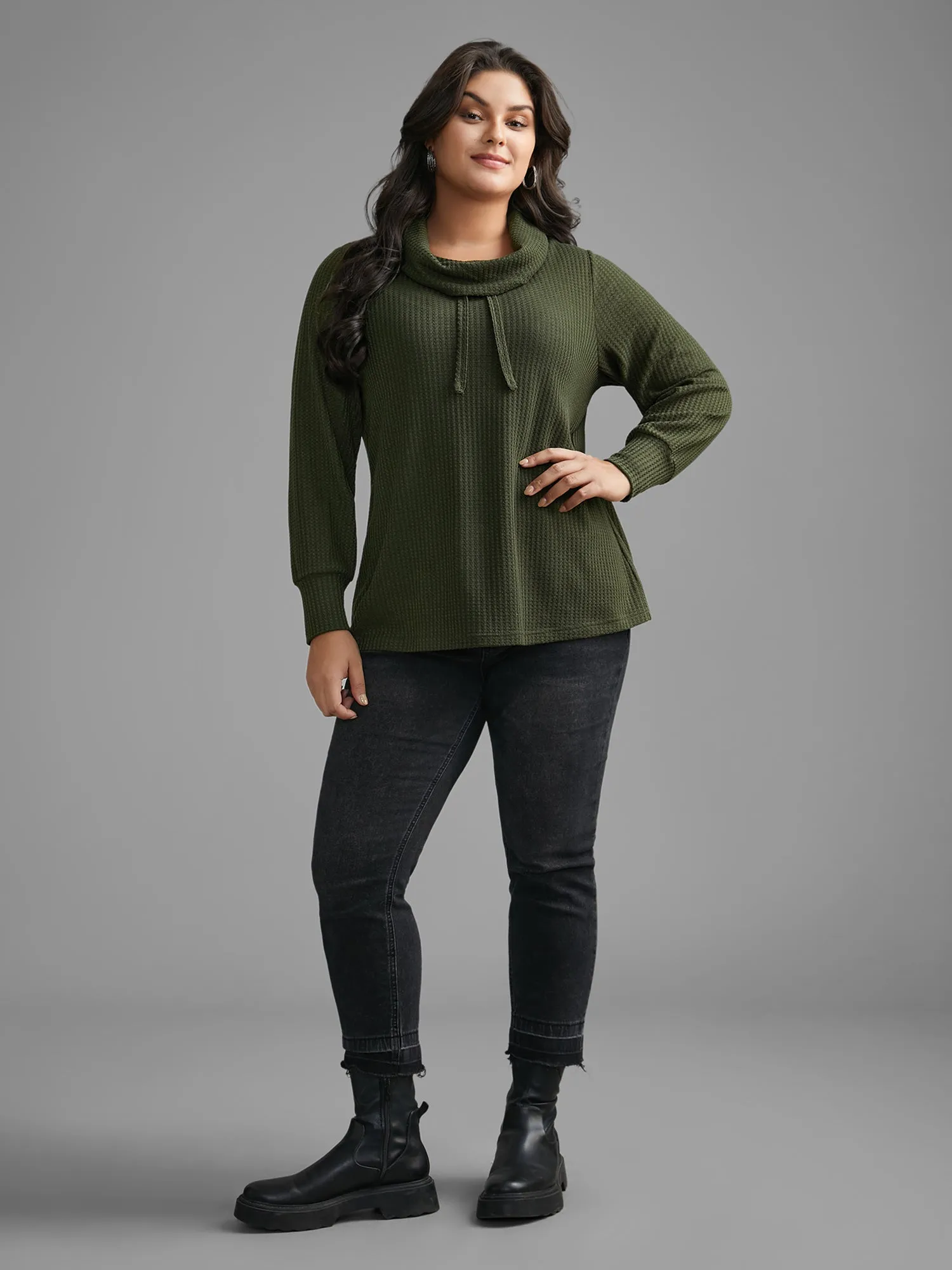 Waffle Knit Turtleneck Drawstring T-shirt sold by Bloomchic product image thumbnail 4