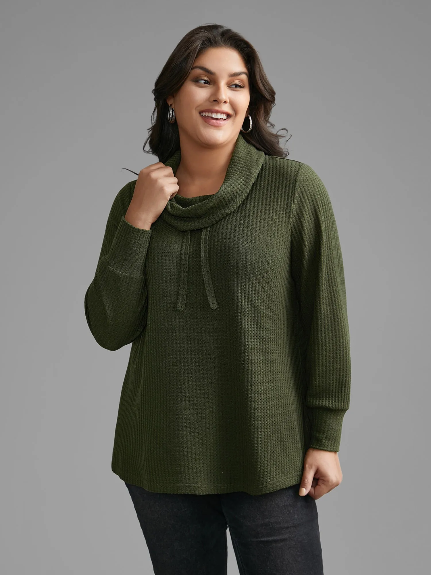 Waffle Knit Turtleneck Drawstring T-shirt sold by Bloomchic product image thumbnail 2