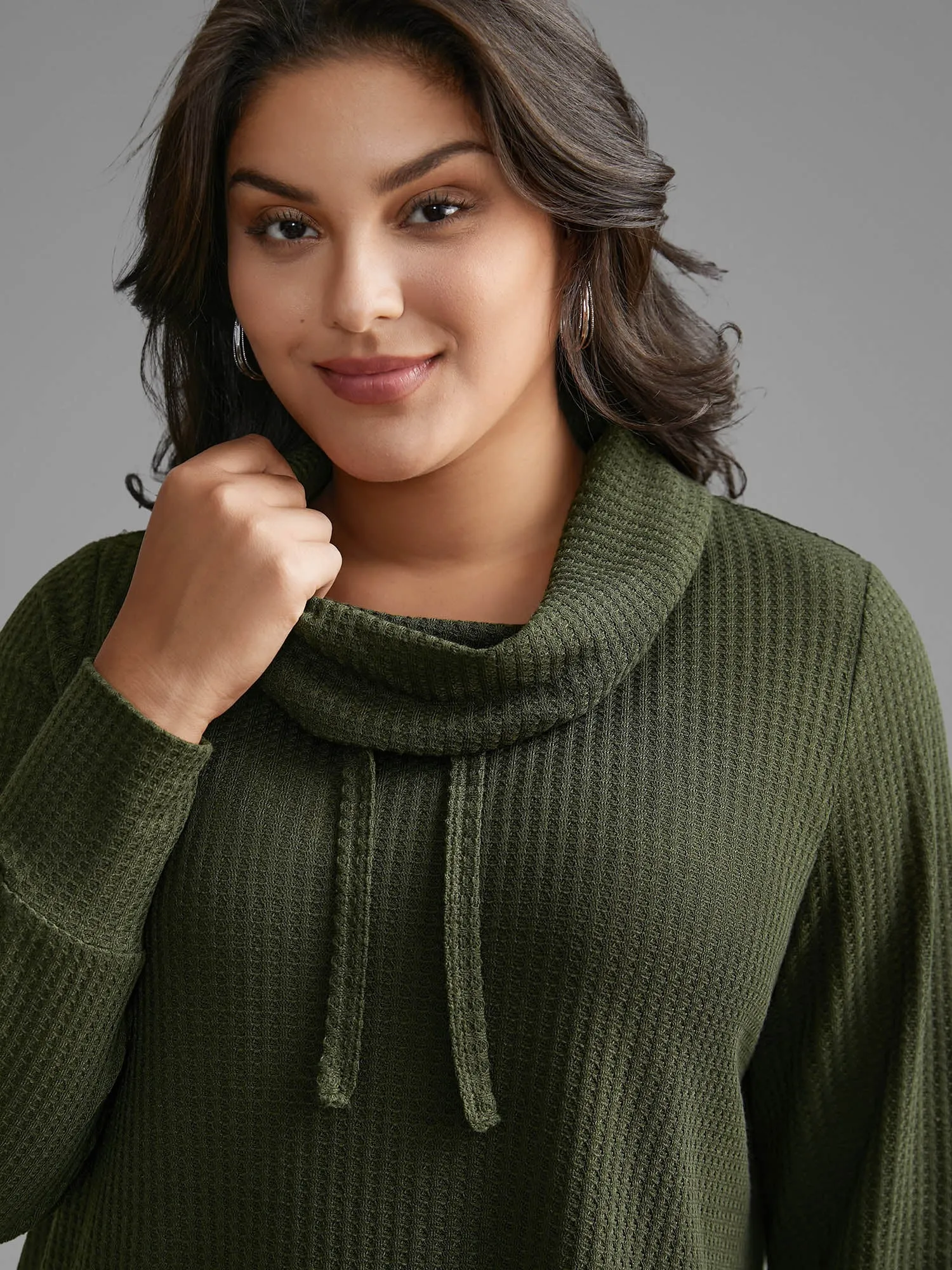 Waffle Knit Turtleneck Drawstring T-shirt sold by Bloomchic