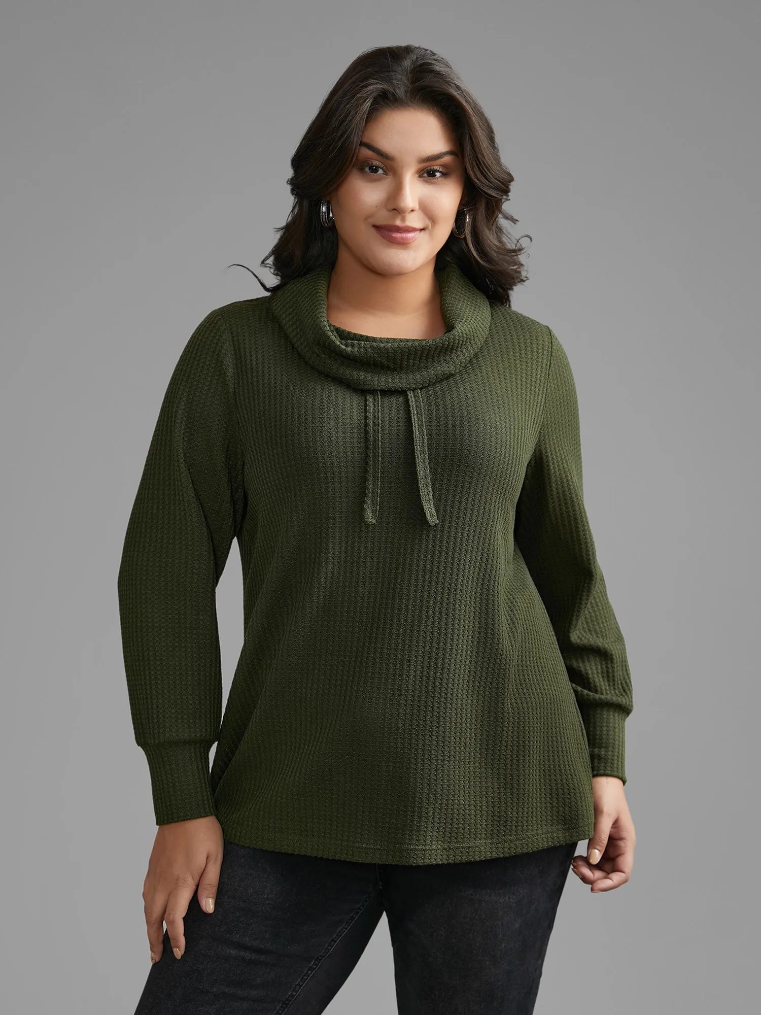 Waffle Knit Turtleneck Drawstring T-shirt sold by Bloomchic product image thumbnail 3