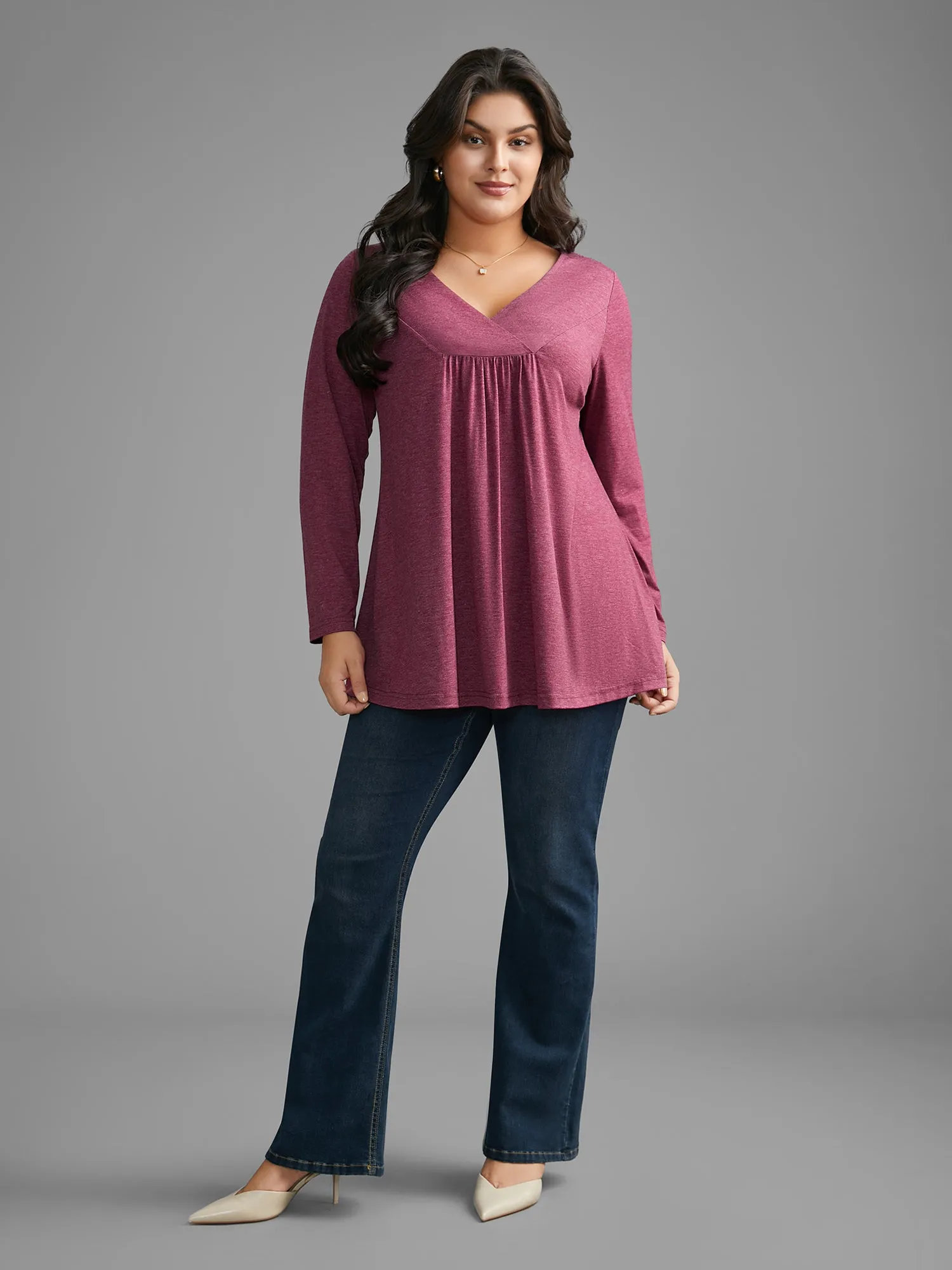 Overlap Collar Solid Gathered Jersey Top sold by Bloomchic product image thumbnail 4