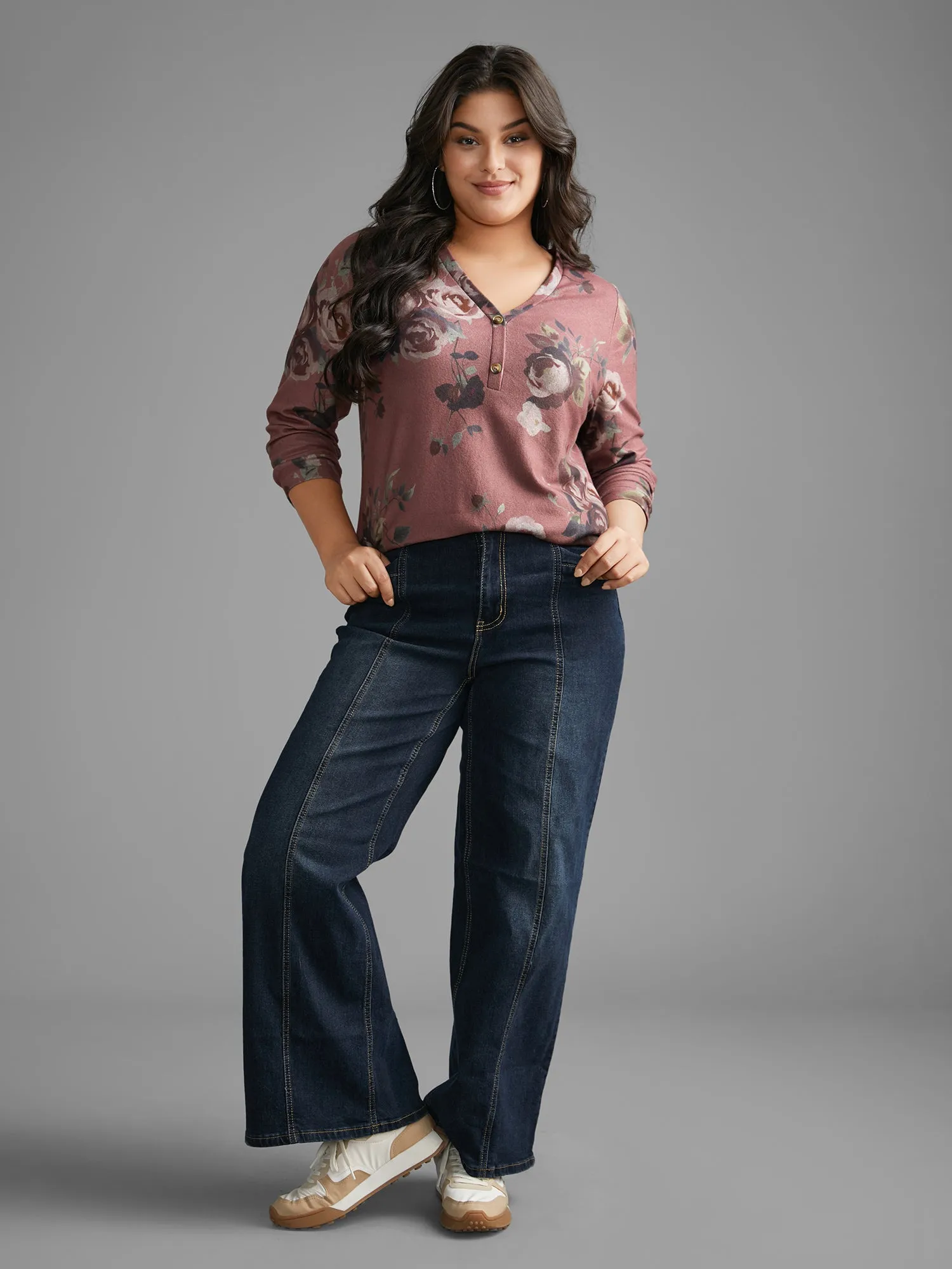 V Neck Floral Print Button Up T-shirt sold by Bloomchic product image thumbnail 4