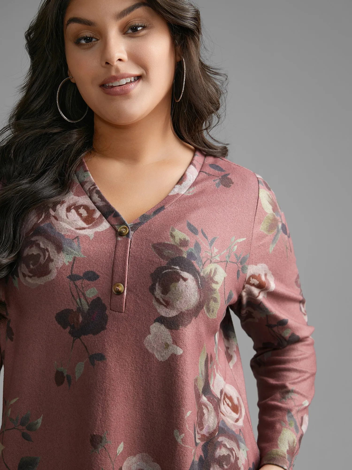 V Neck Floral Print Button Up T-shirt sold by Bloomchic product image thumbnail 3