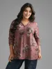 V Neck Floral Print Button Up T-shirt sold by Bloomchic