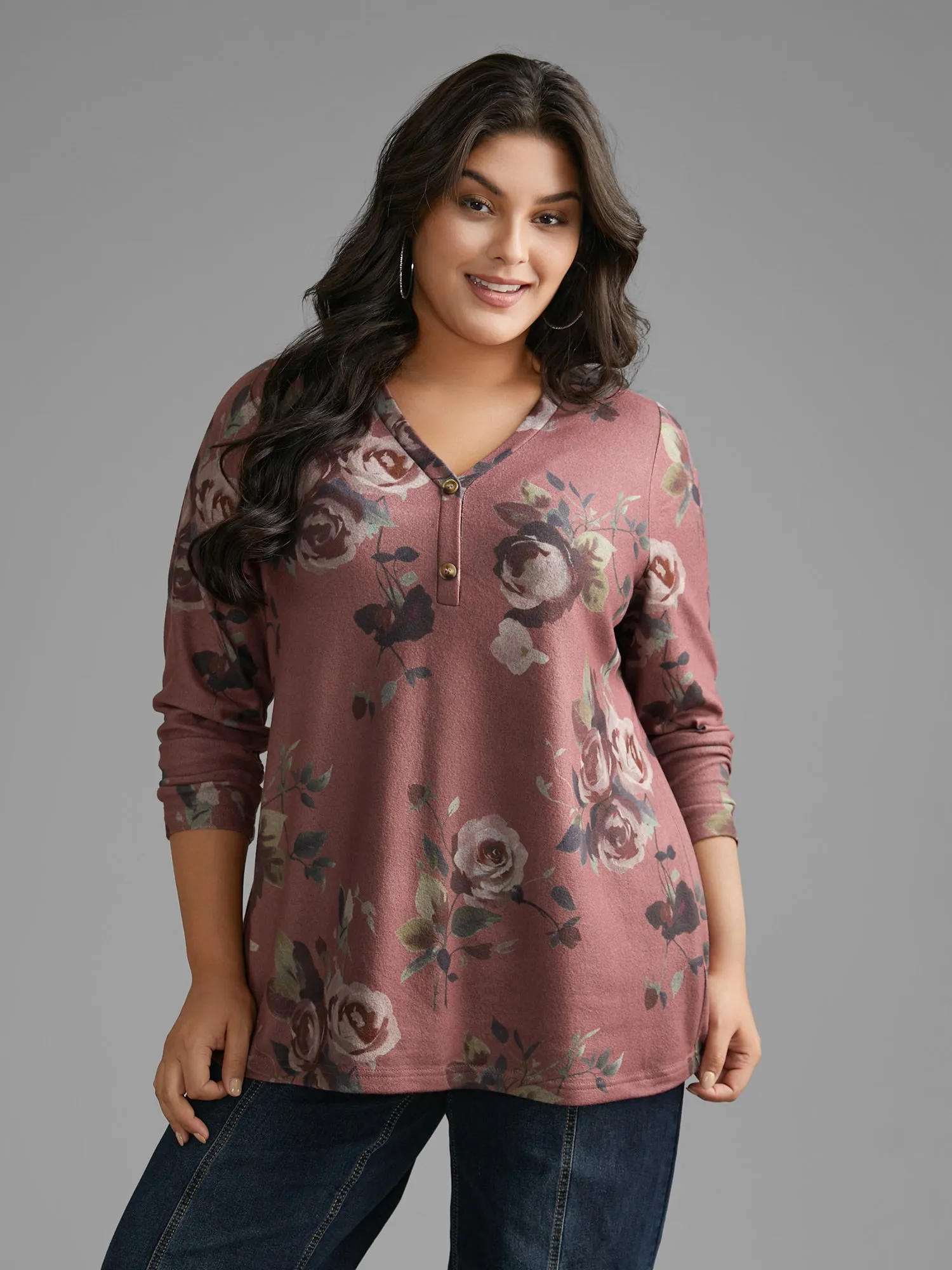 V Neck Floral Print Button Up T-shirt sold by Bloomchic