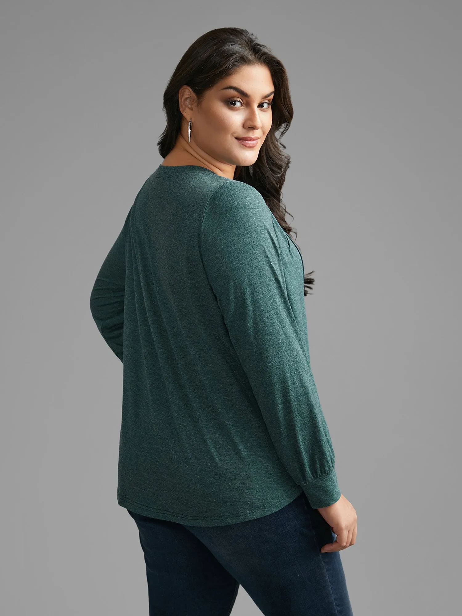 Solid Heather Round Neck Pleated T-shirt sold by Bloomchic product image thumbnail 3