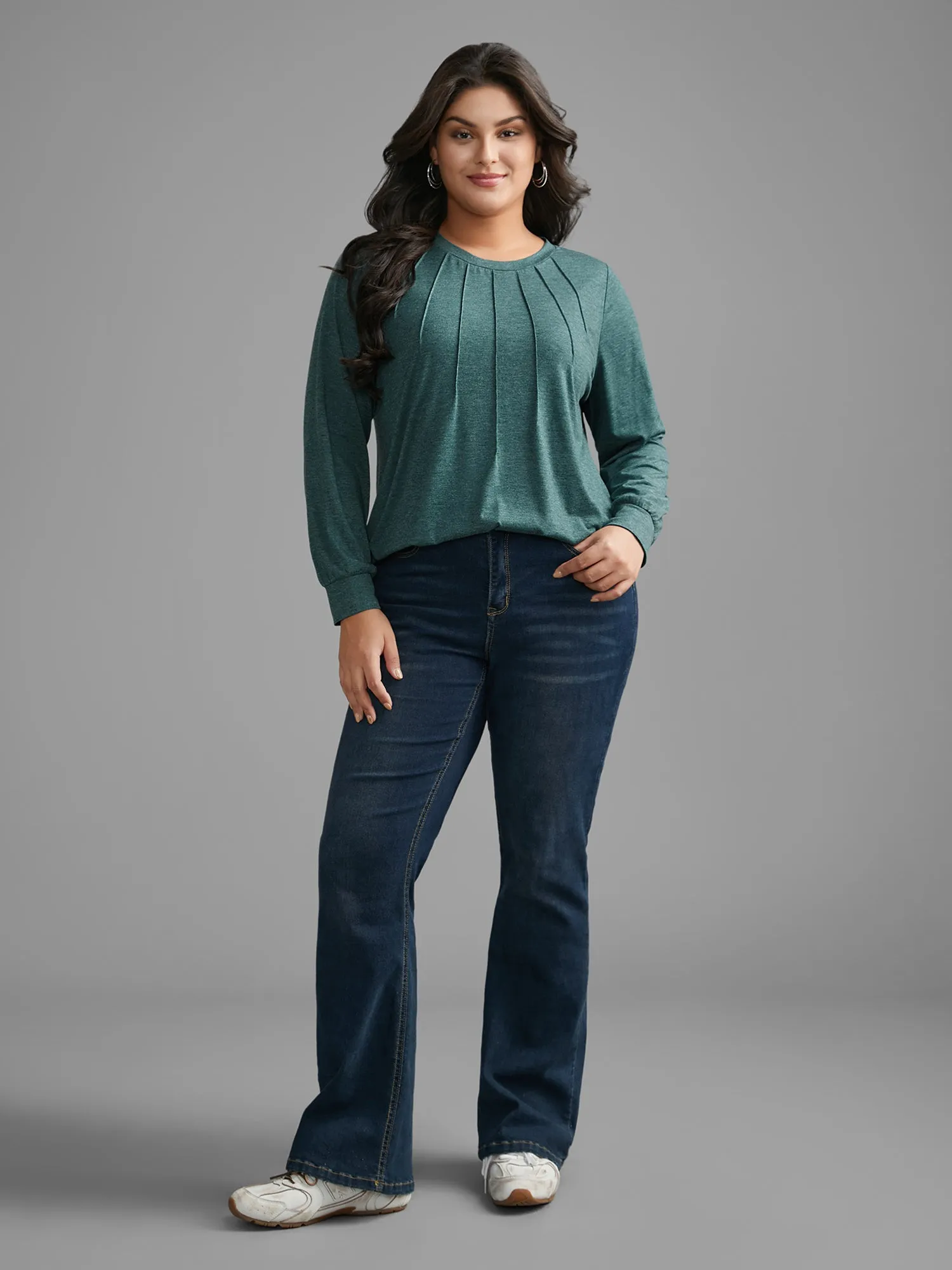 Solid Heather Round Neck Pleated T-shirt sold by Bloomchic product image thumbnail 4