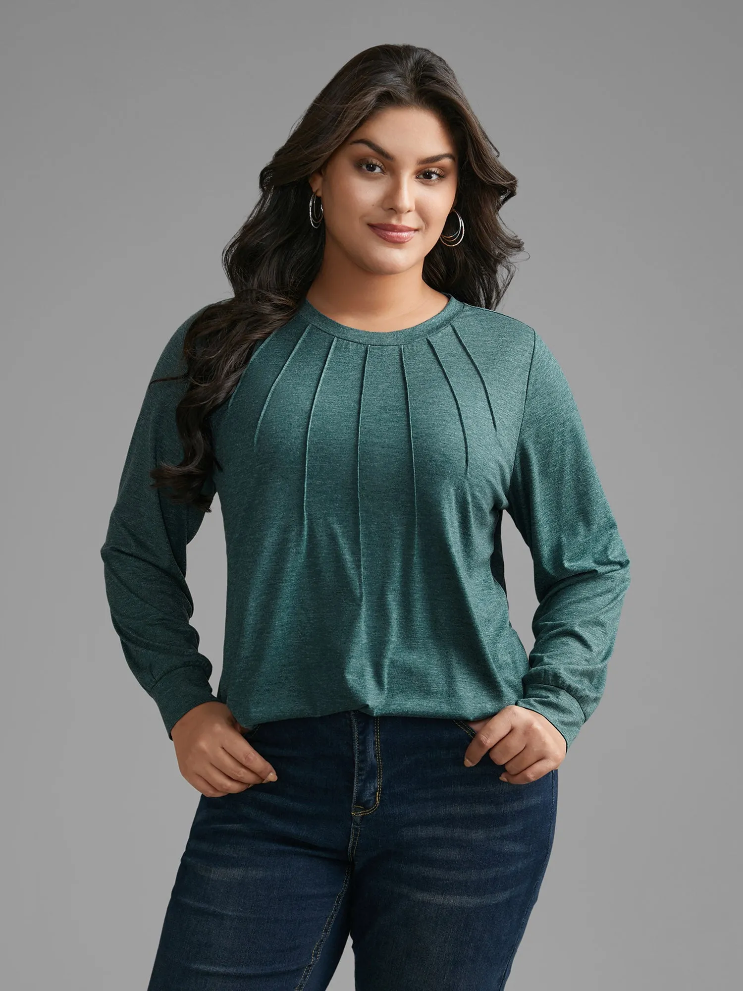 Solid Heather Round Neck Pleated T-shirt sold by Bloomchic product image thumbnail 2