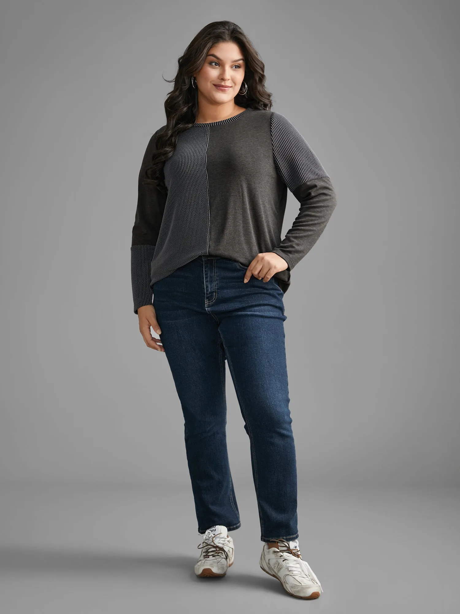 Round Neck Textured Patchwork T-shirt sold by Bloomchic product image thumbnail 3