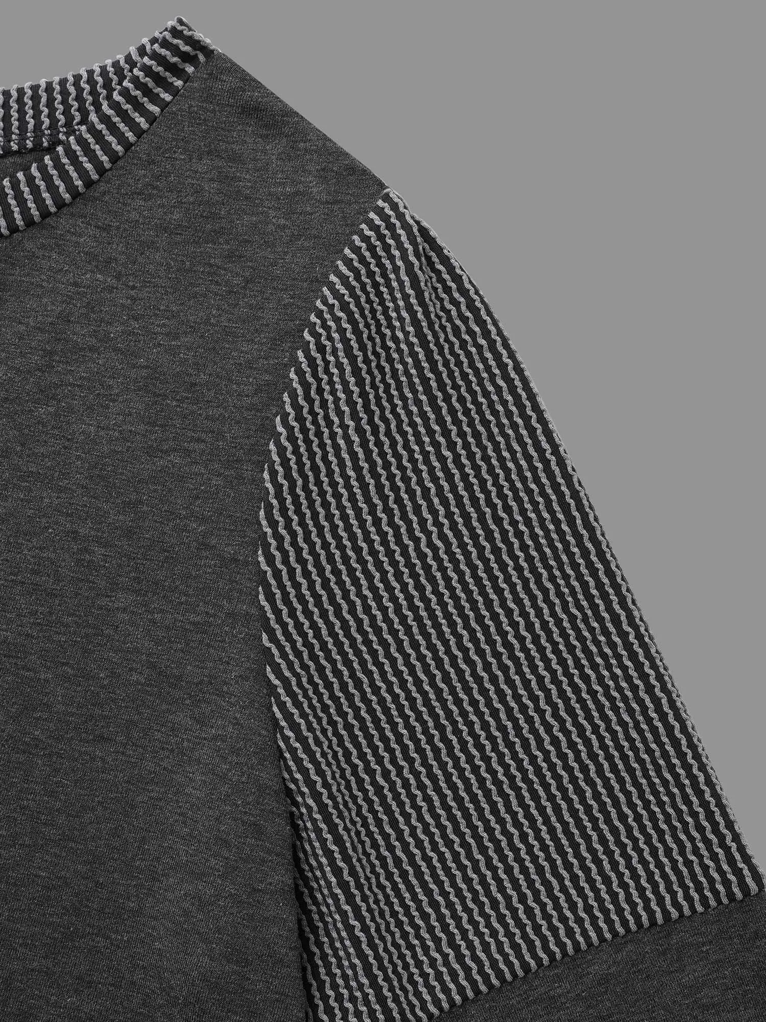 Round Neck Textured Patchwork T-shirt sold by Bloomchic product image thumbnail 5