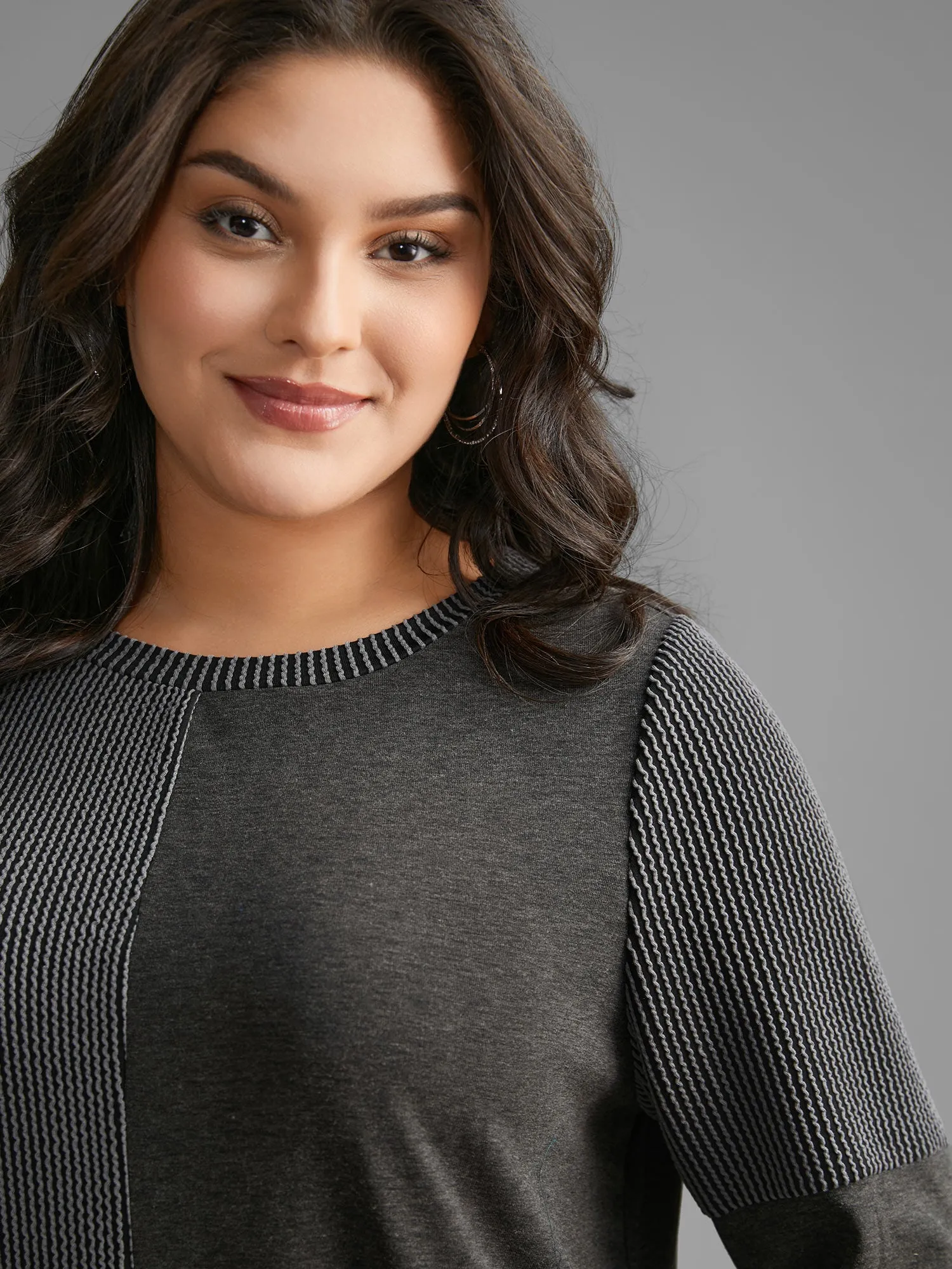 Round Neck Textured Patchwork T-shirt sold by Bloomchic product image thumbnail 2