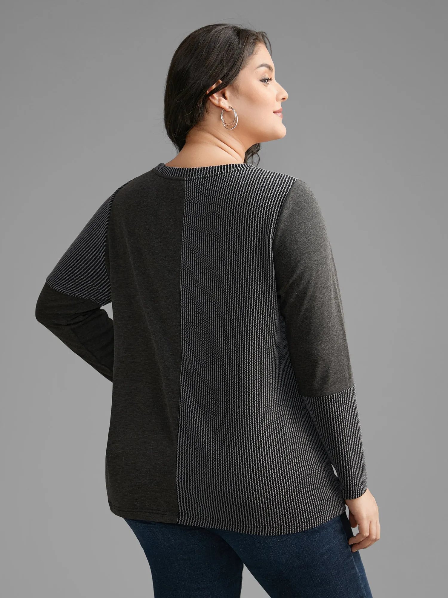 Round Neck Textured Patchwork T-shirt sold by Bloomchic product image thumbnail 4