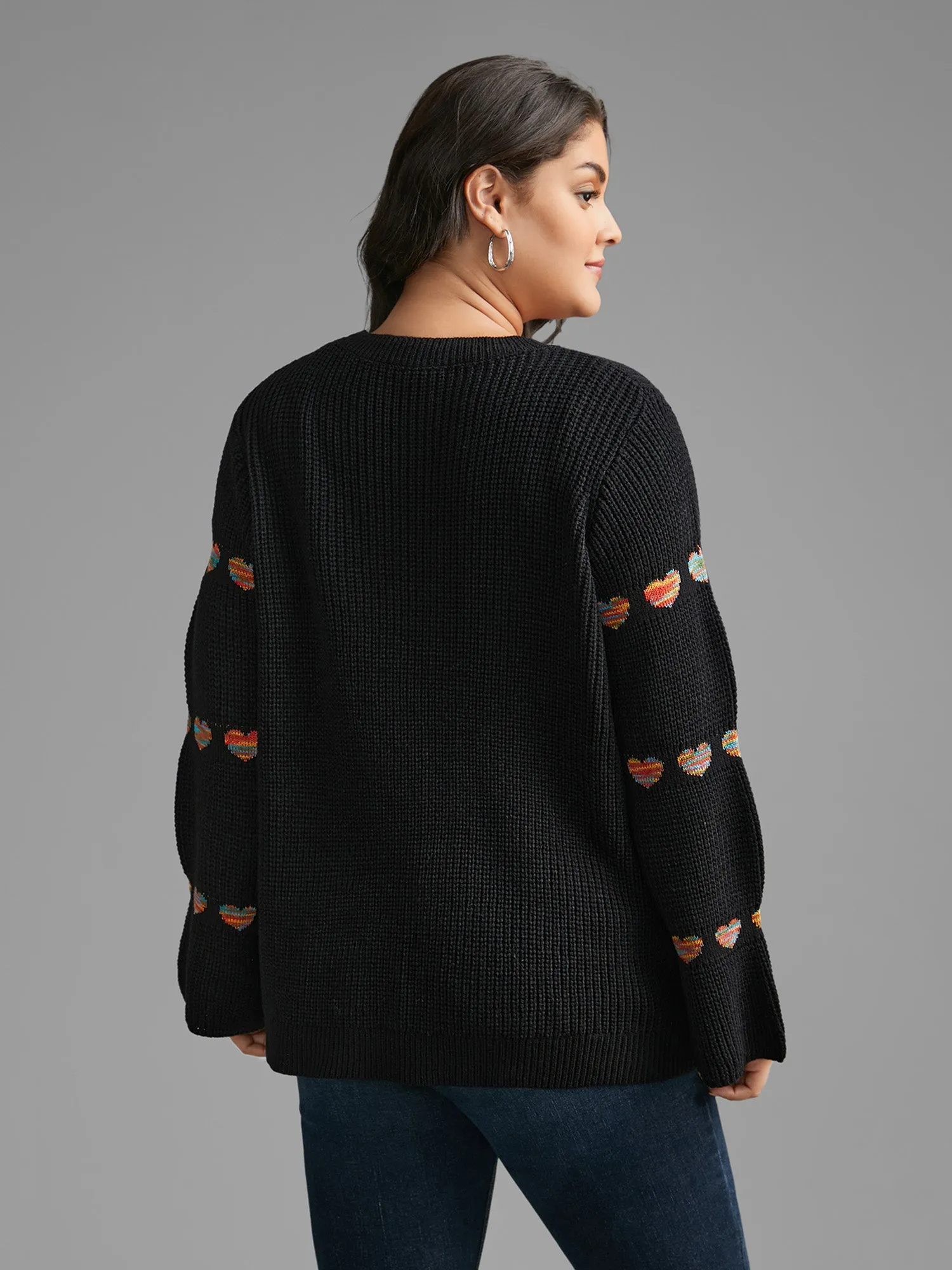 Heart Jacquard Gathered Bell Sleeve Pullover sold by Bloomchic product image thumbnail 2