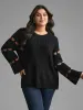 Heart Jacquard Gathered Bell Sleeve Pullover sold by Bloomchic