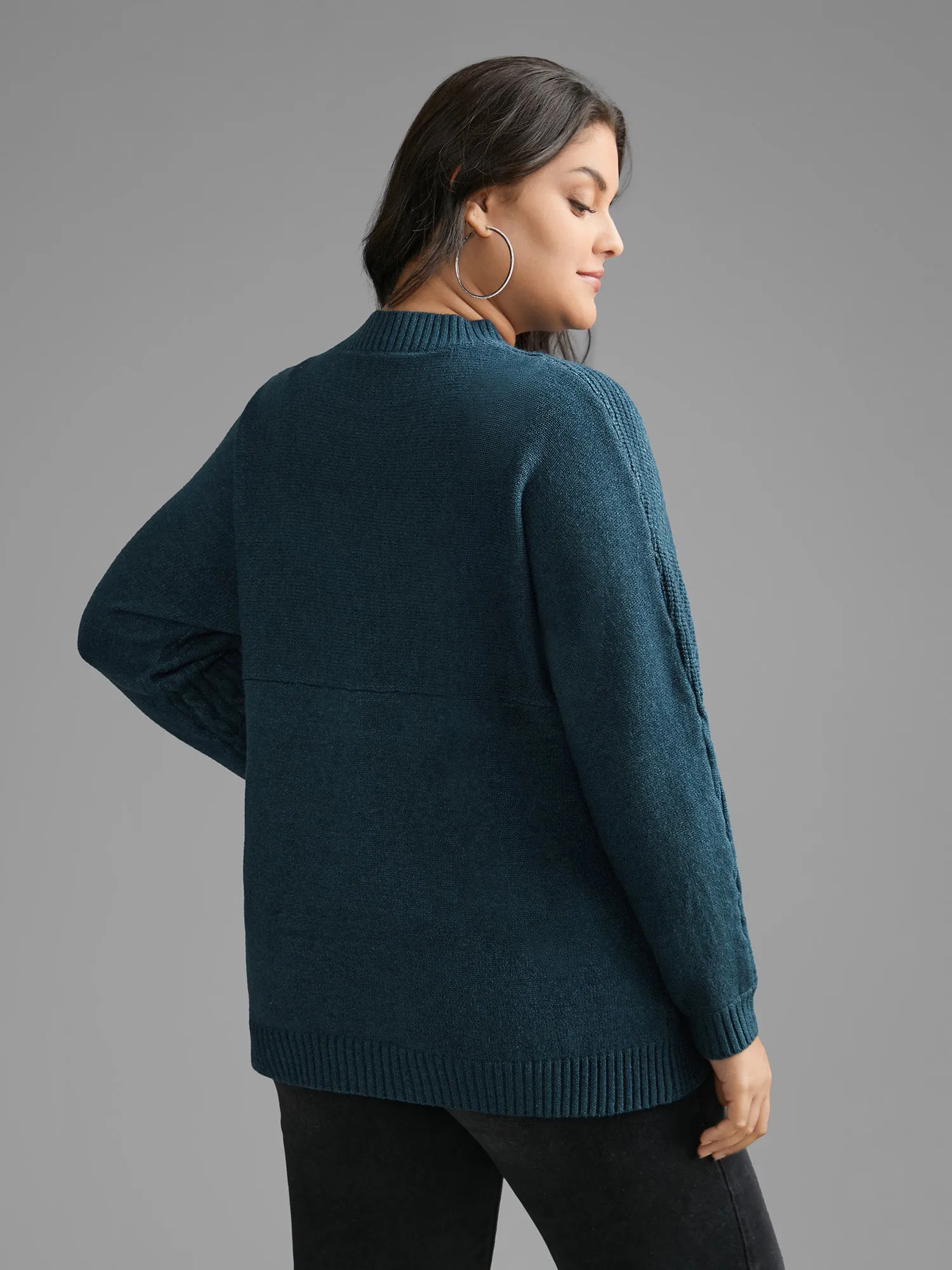 Cable Knit Texture Drop Shoulder Sleeve Pullover sold by Bloomchic product image thumbnail 2