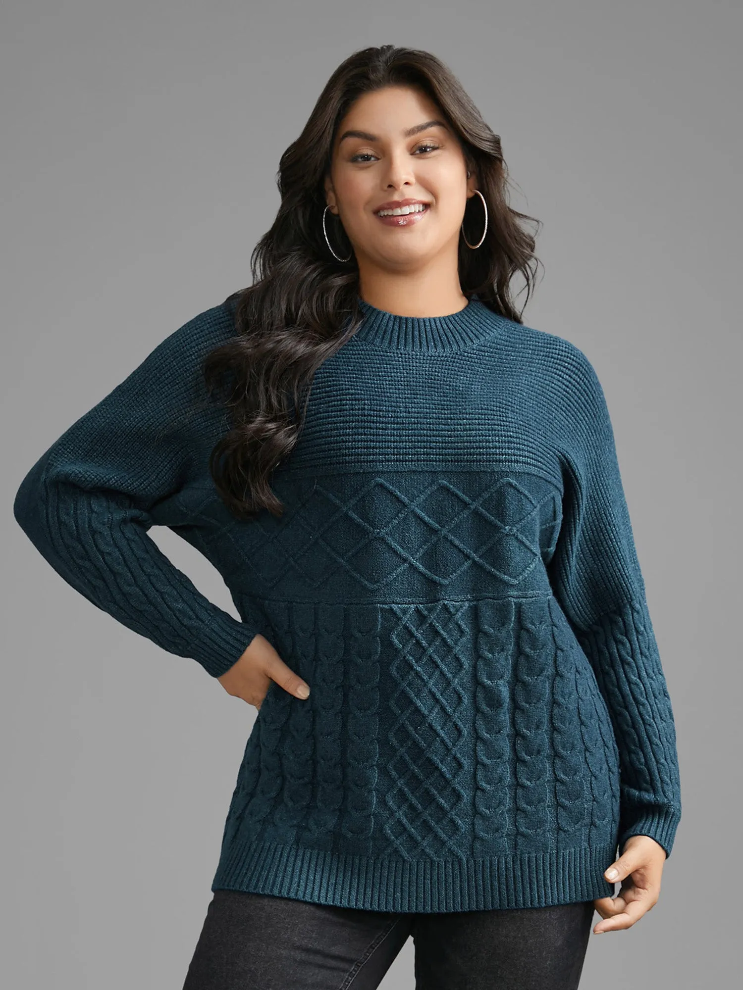 Cable Knit Texture Drop Shoulder Sleeve Pullover sold by Bloomchic