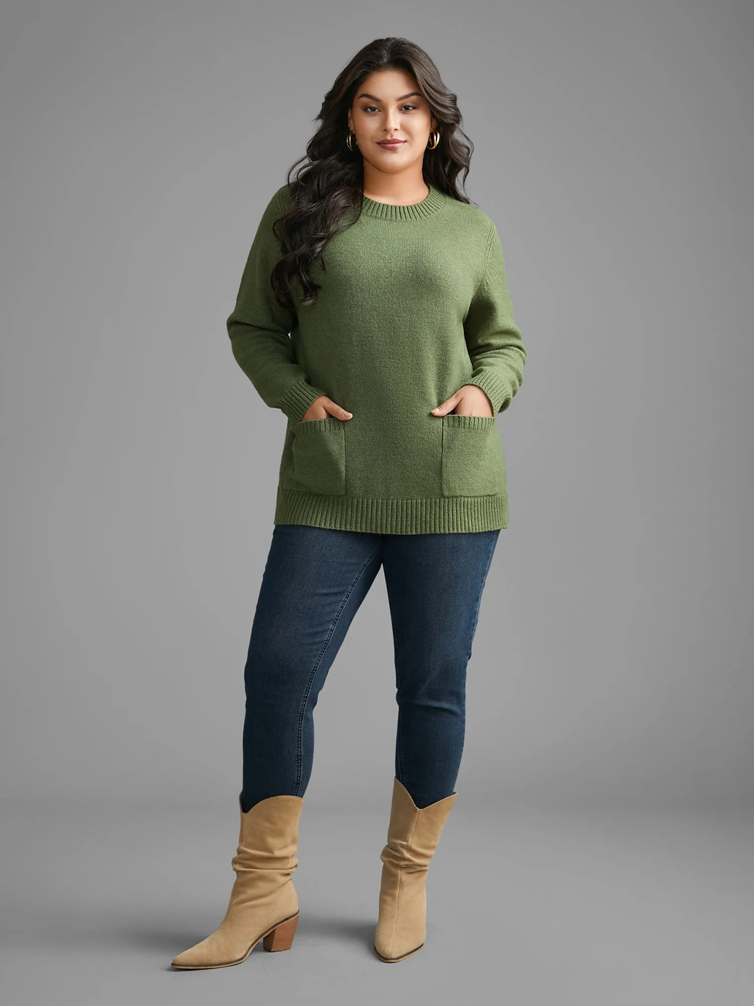 Plain Round Neck Patched Pocket Pullover sold by Bloomchic product image thumbnail 3